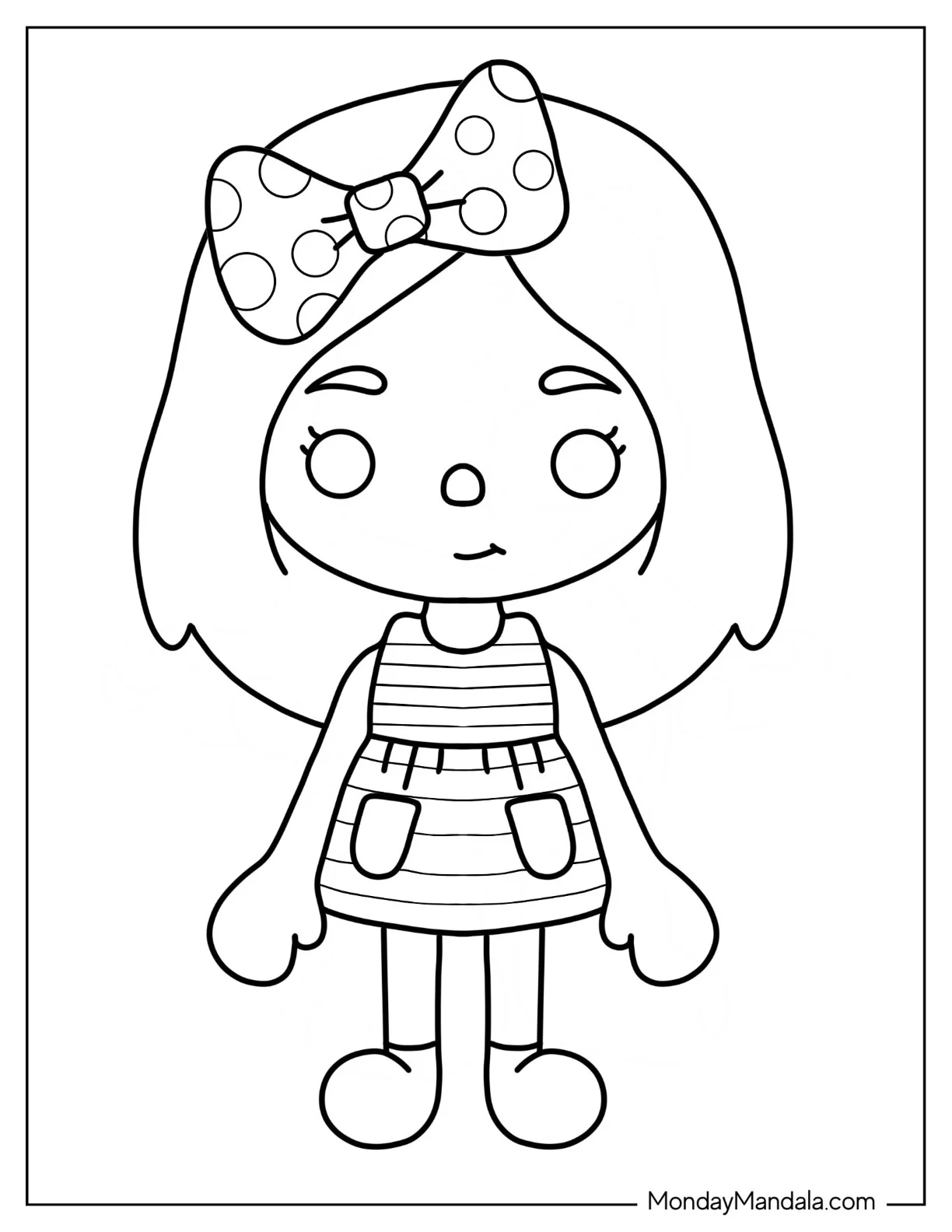 Toca Boca Girl With Polka Dot Bow Coloring Sheet For Preschoolers coloring page