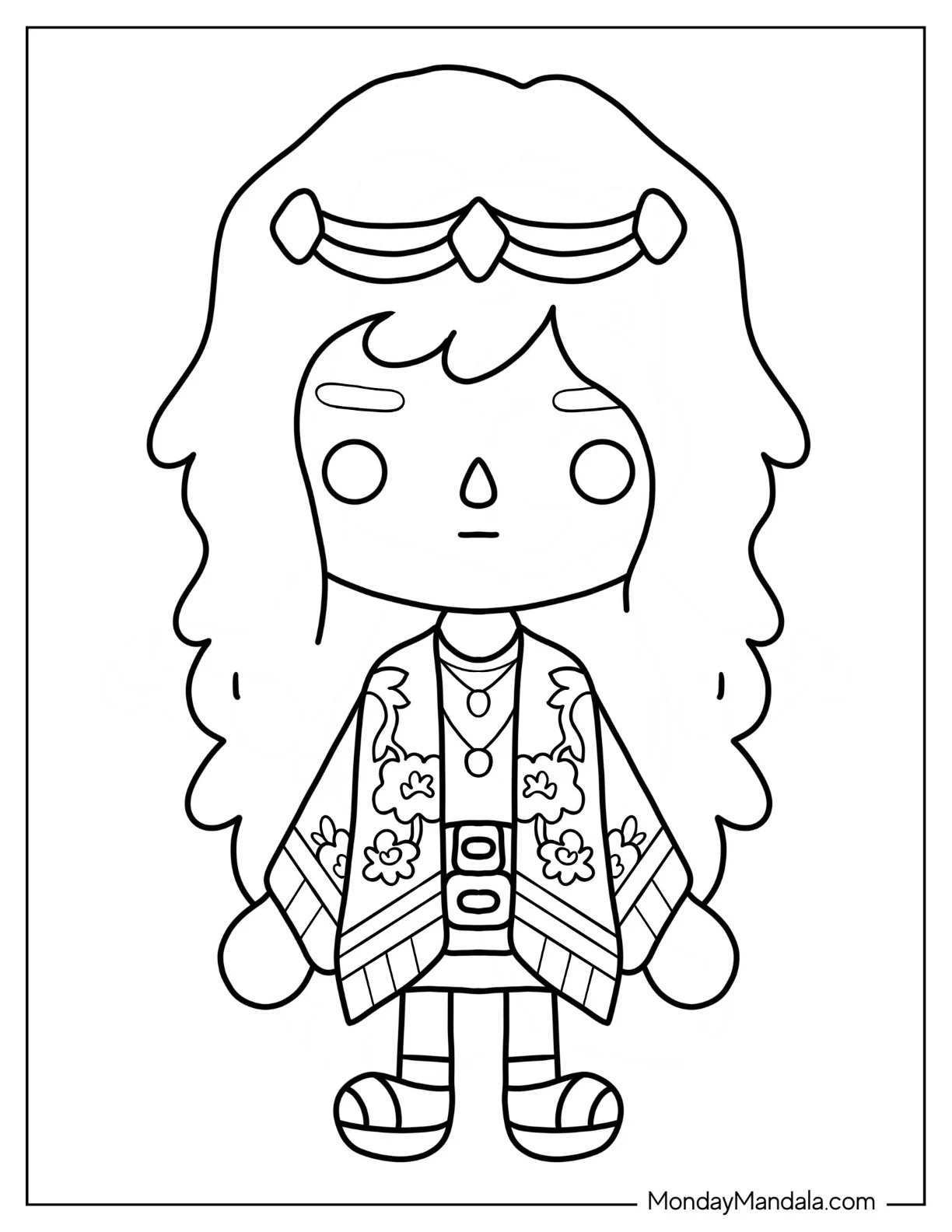 Toca Boca Hippie Girl Coloring Sheet coloring page