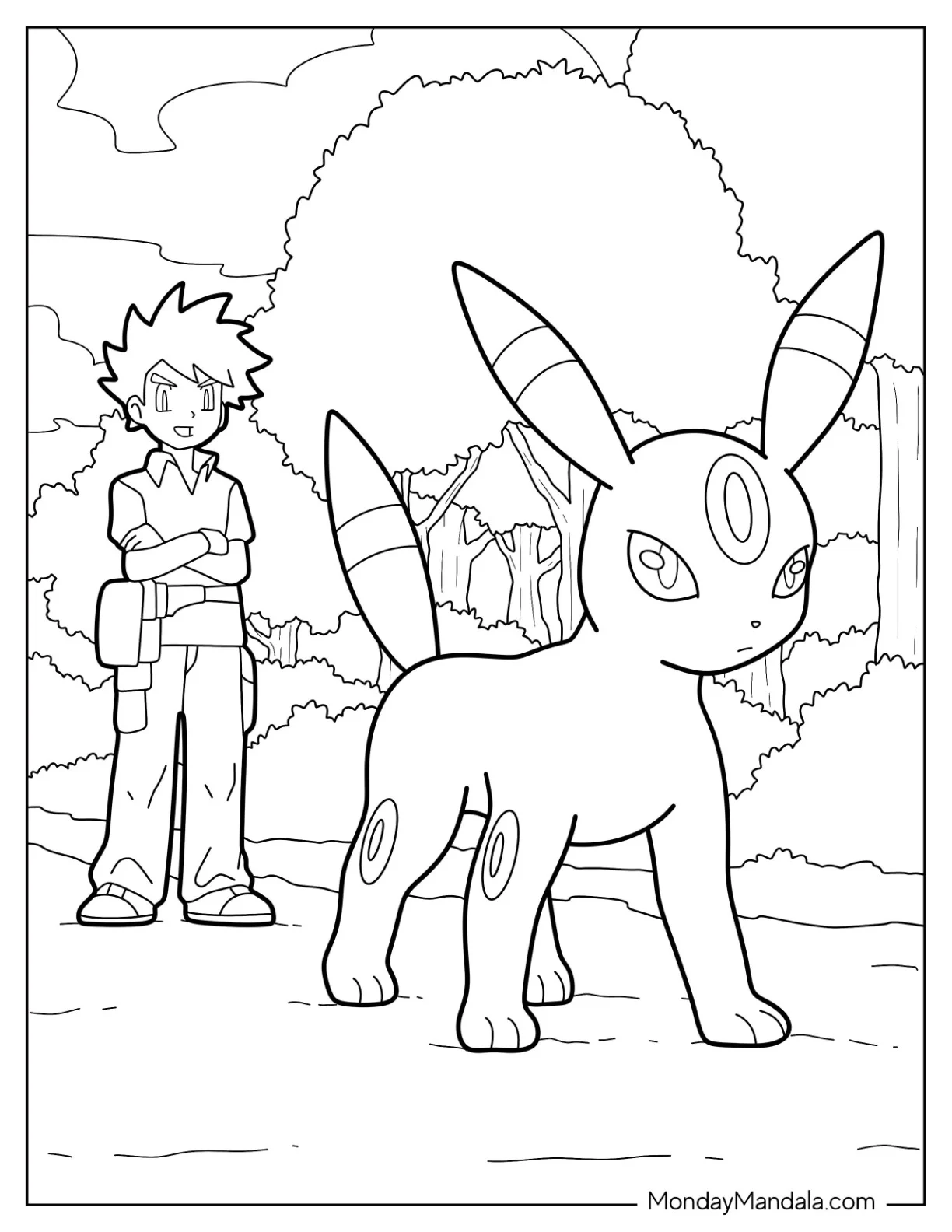 Gary Oak With Umbreon Coloring Page In Duel coloring page
