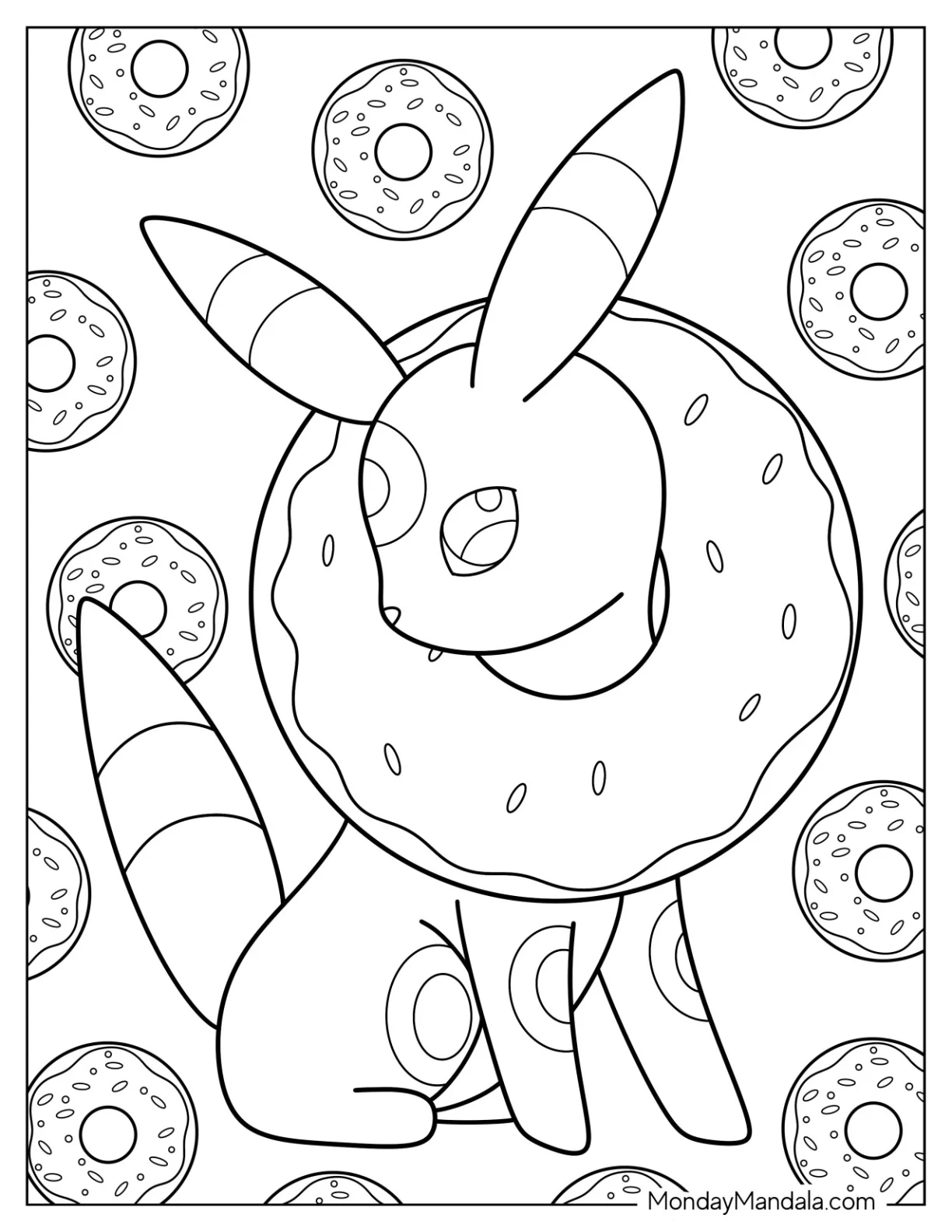 Kawaii Umbreon Coloring Page With Donut Around Its Neck coloring page