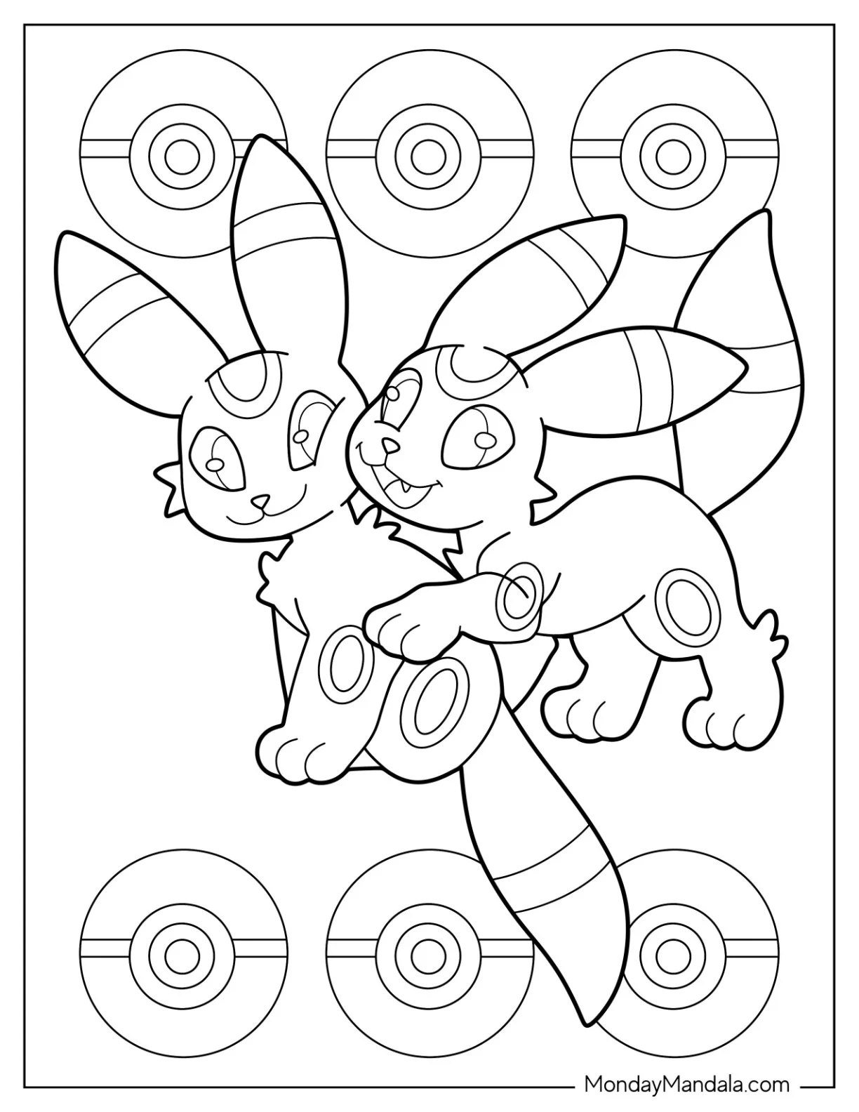 Two Umbreon Coloring Page Hugging For Kids coloring page