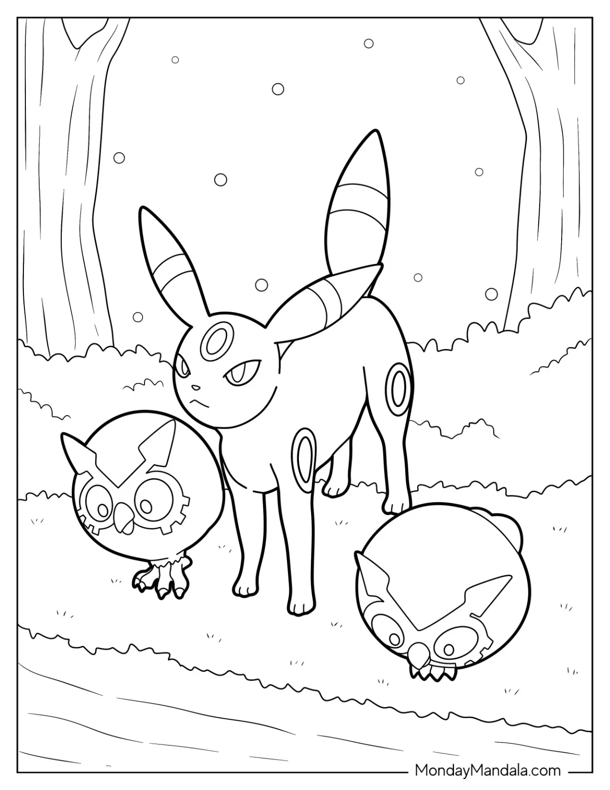 Umbreon Coloring Page By The Lake With Hoothoots coloring page