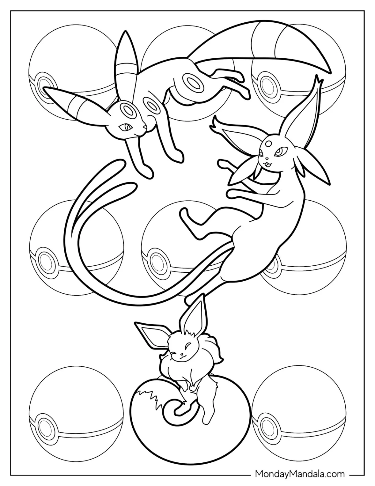 Umbreon Coloring Page Playing With Espeon And Eevee coloring page