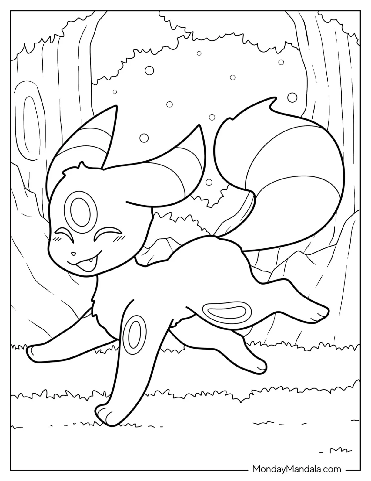 Umbreon Coloring Page Running In The Forest coloring page