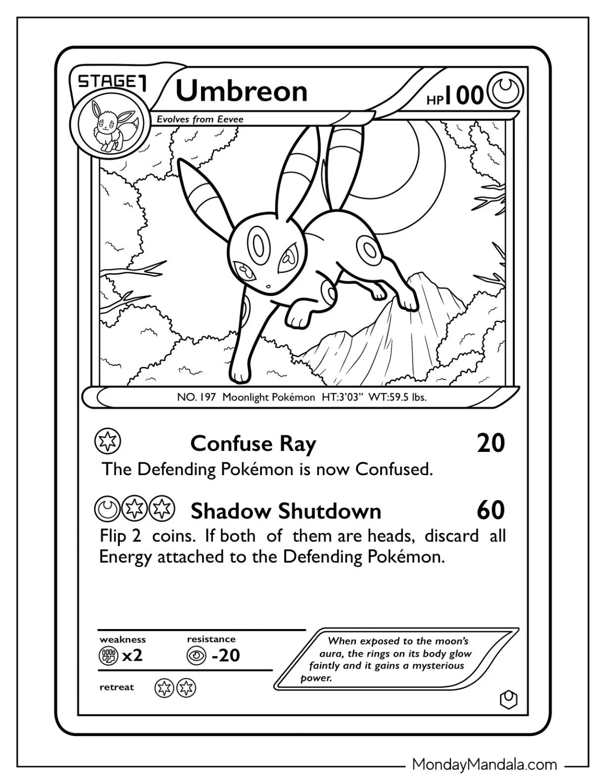 Umbreon Coloring Page Shadow Shutdown Pokemon Card coloring page