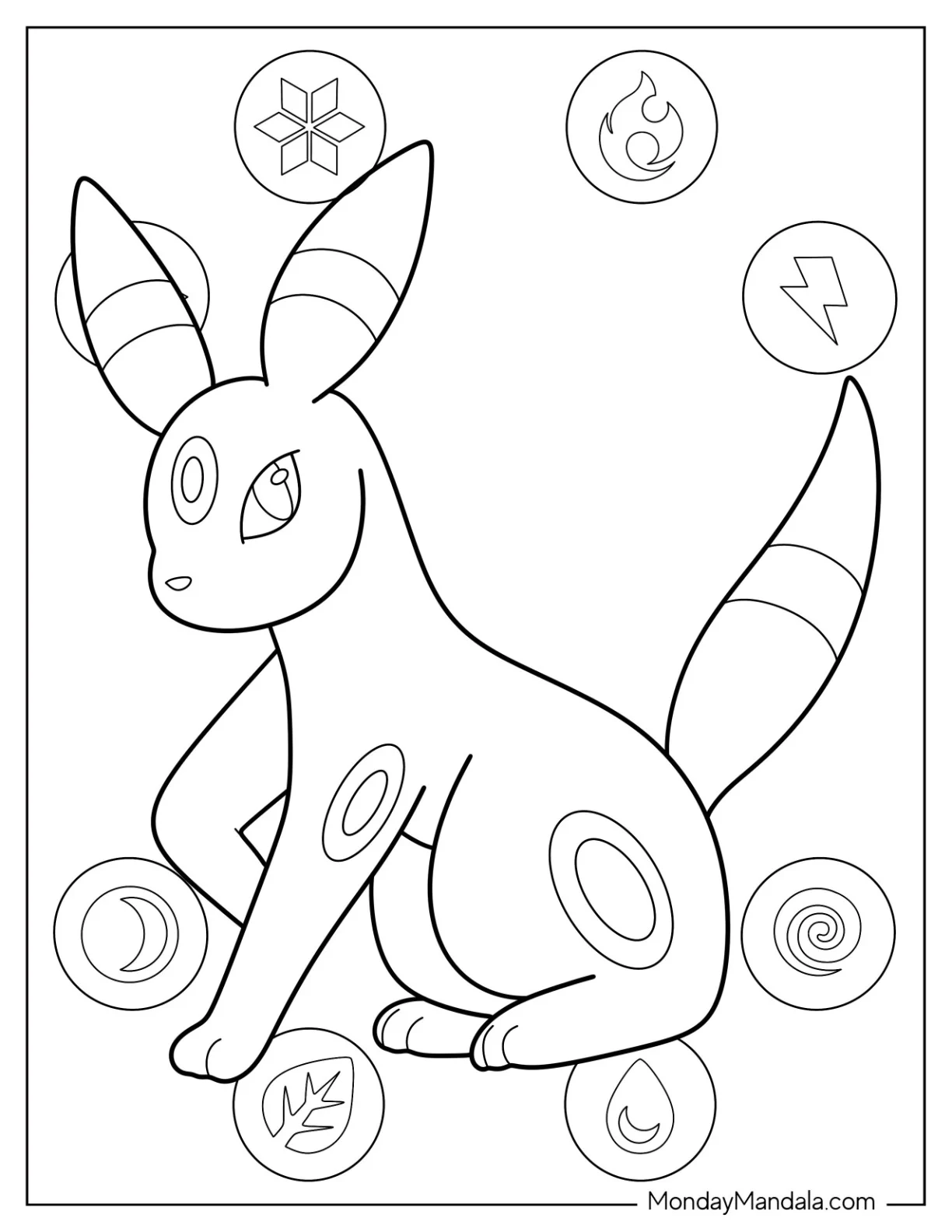 Umbreon Coloring Page Sitting Down For Preschoolers coloring page