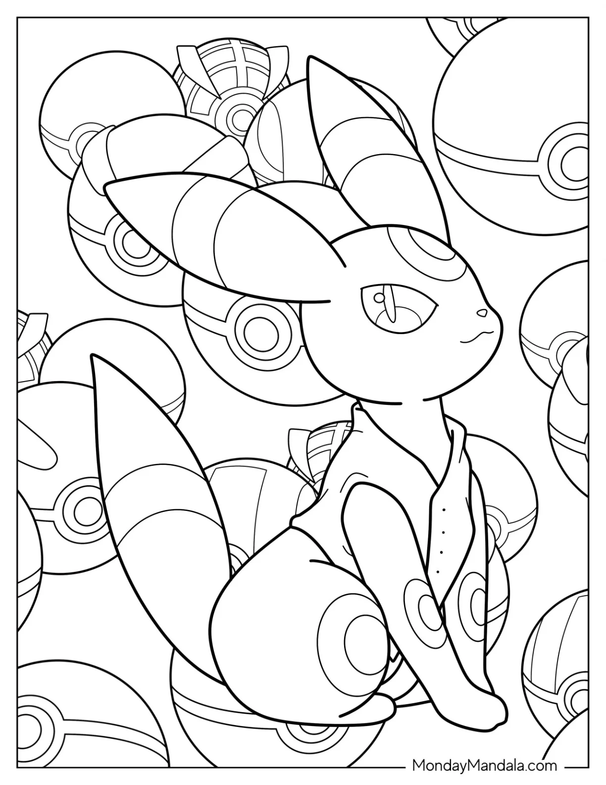 Umbreon Coloring Page With Pokeballs In Background coloring page