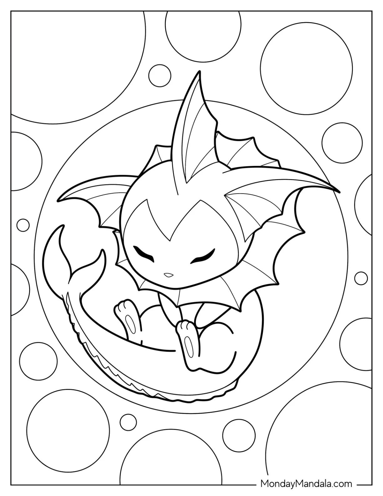 Baby Vaporeon Coloring Page Sleeping In A Ball For Preschoolers coloring page — printable line art