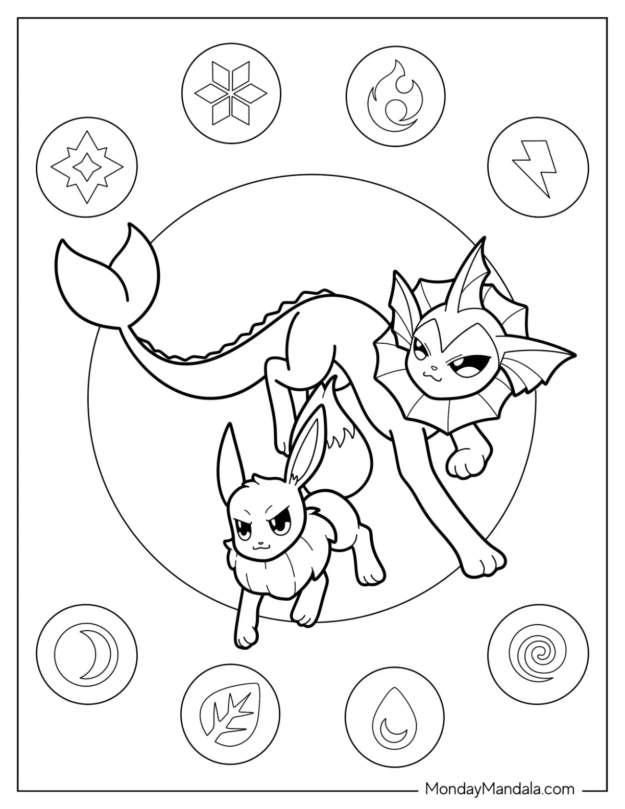 Cool Eevee And Vaporeon Coloring Page coloring page