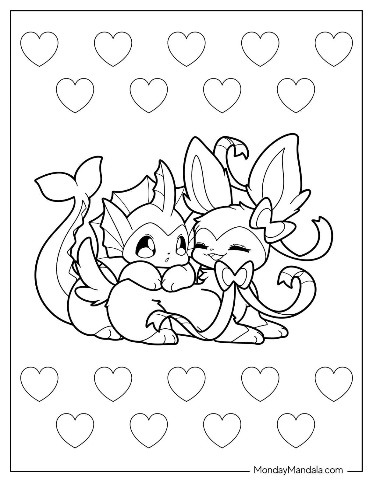 Cute Sylveon With Vaporeon Coloring Page coloring page