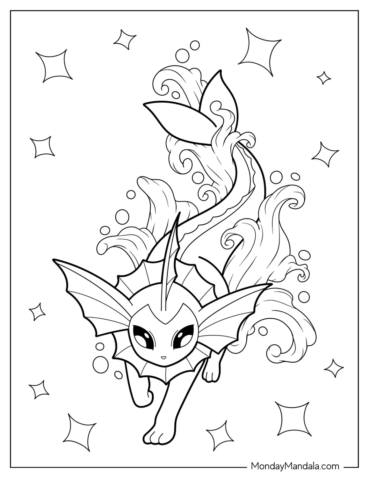 Elegant Vaporeon Coloring Page With Water For Kids coloring page