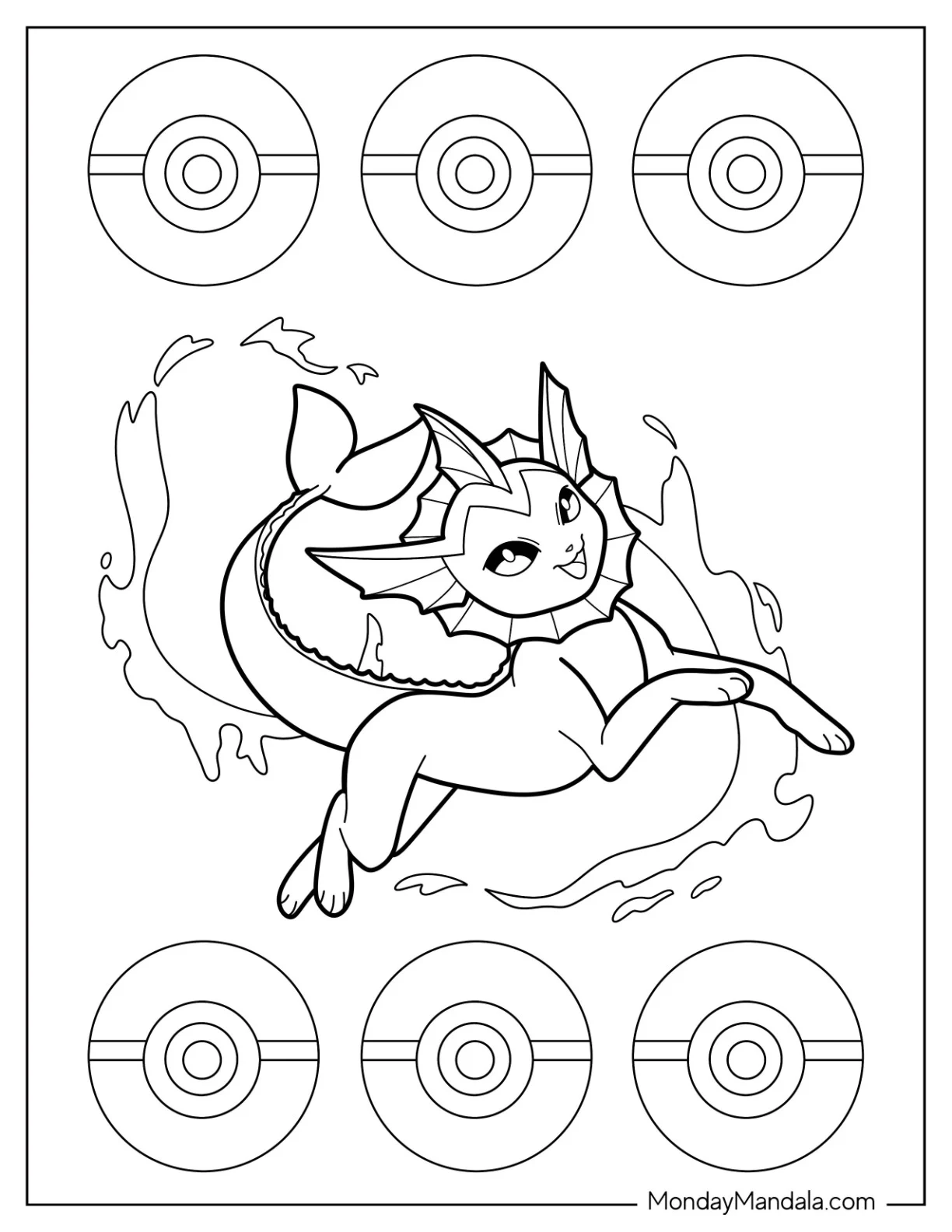 Playful Vaporeon Coloring Page Playing With Water coloring page