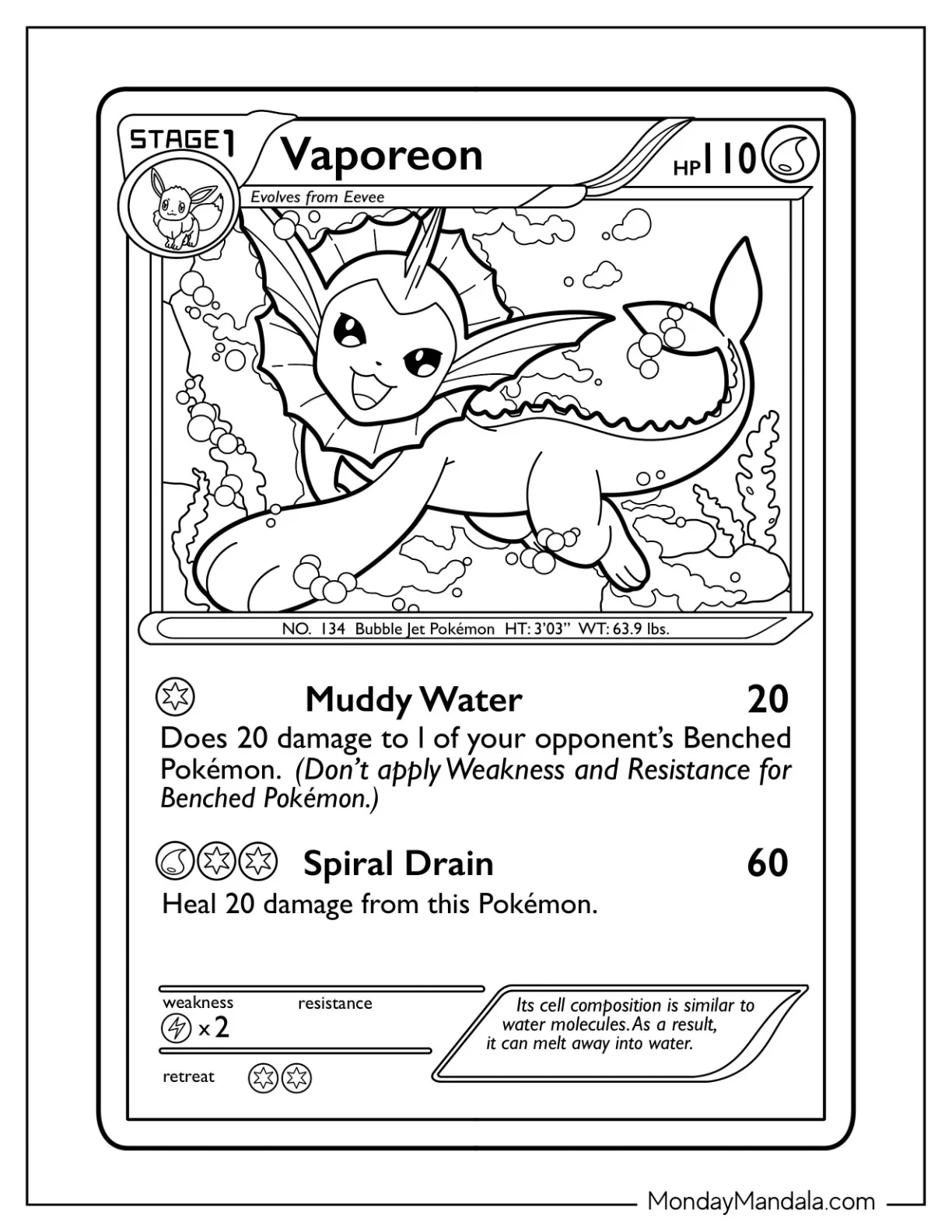 Vaporeon Coloring Page Spiral Drain Pokemon Card coloring page