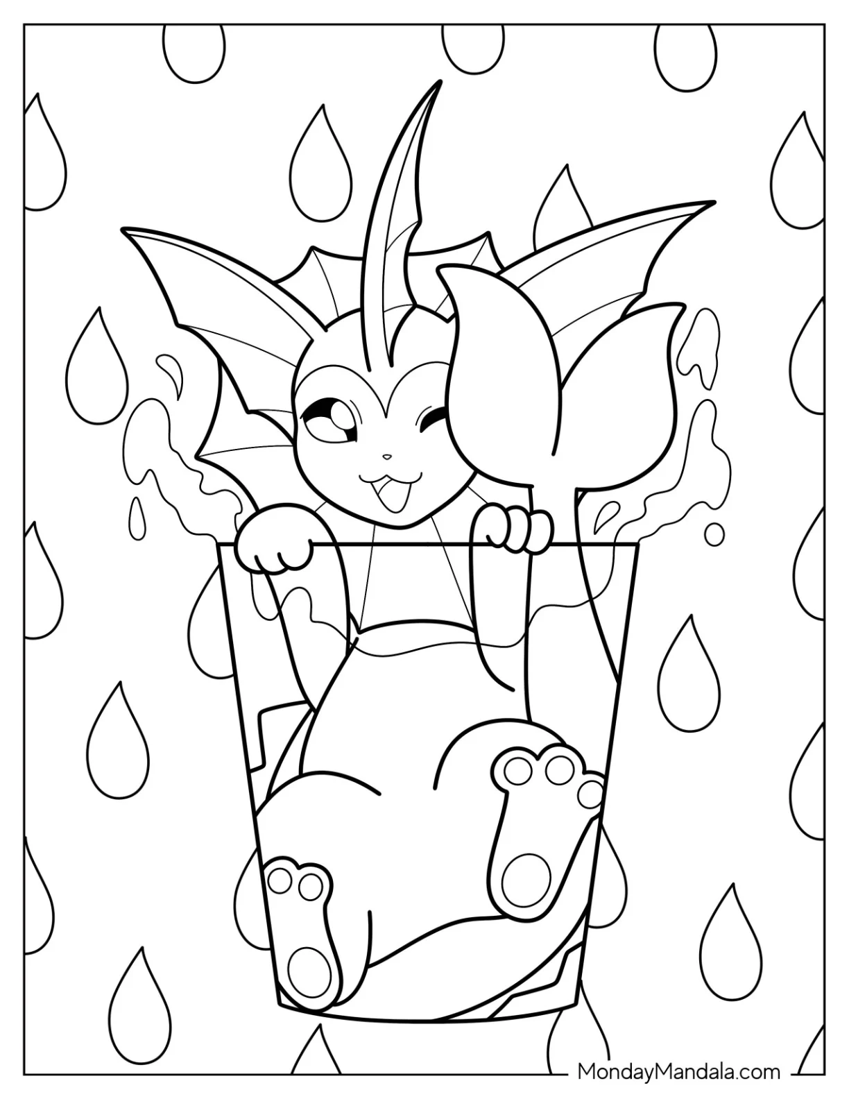 Vaporeon Coloring Page Swimming In Glass Of Water coloring page