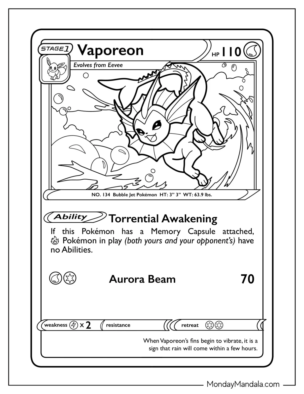 Vaporeon Coloring Page Torrential Awakening Pokemon Card coloring page