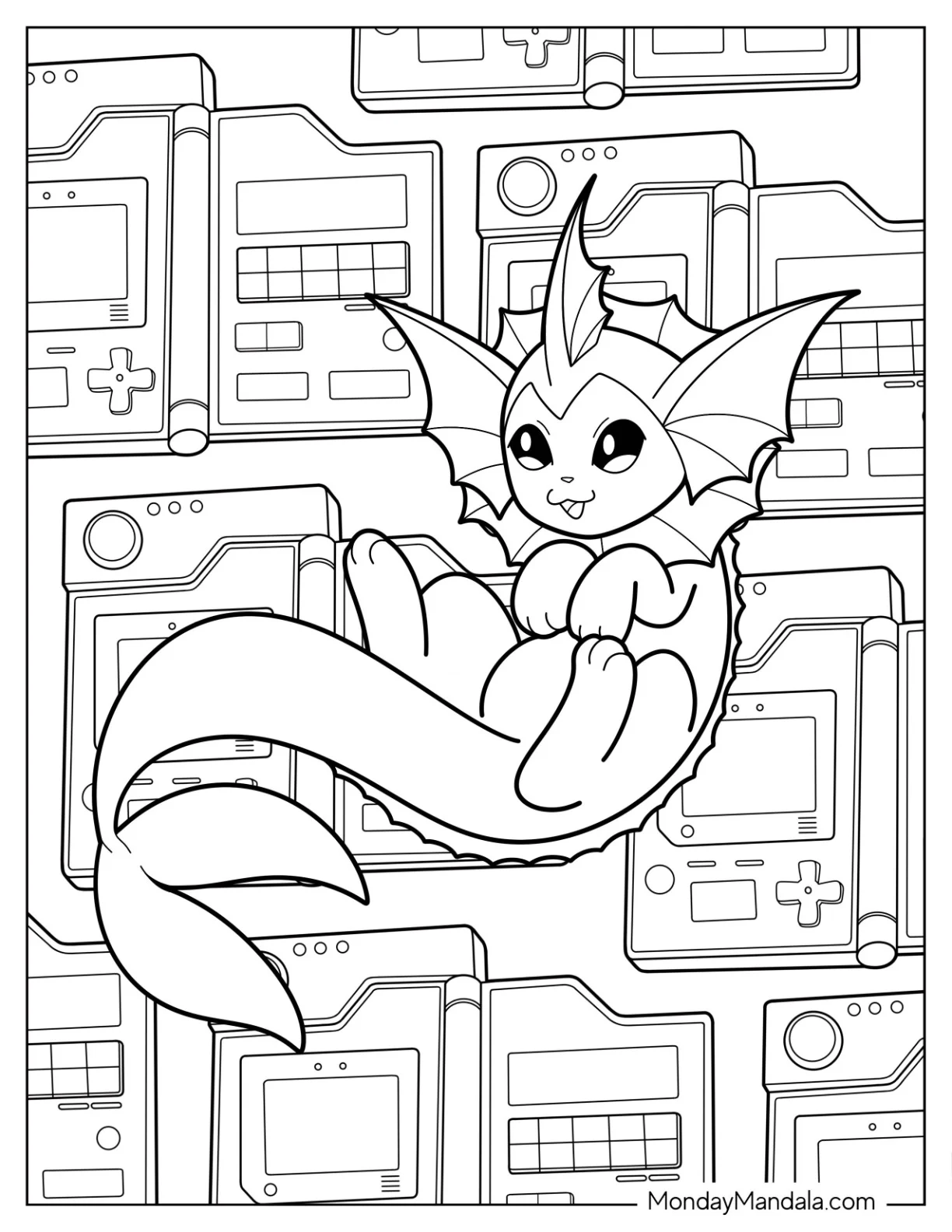 Vaporeon Coloring Page With Game Console Background coloring page