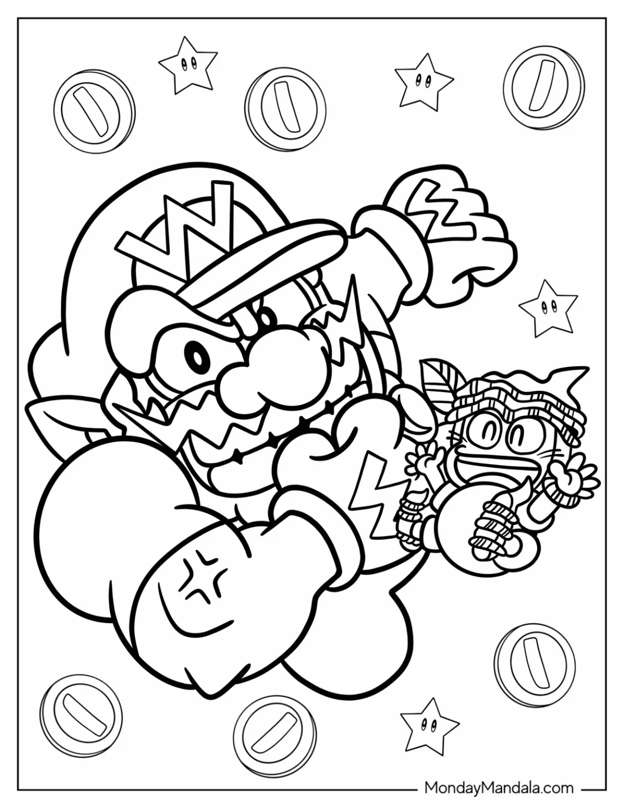Angry Wario With Sidekick Coloring Page coloring page