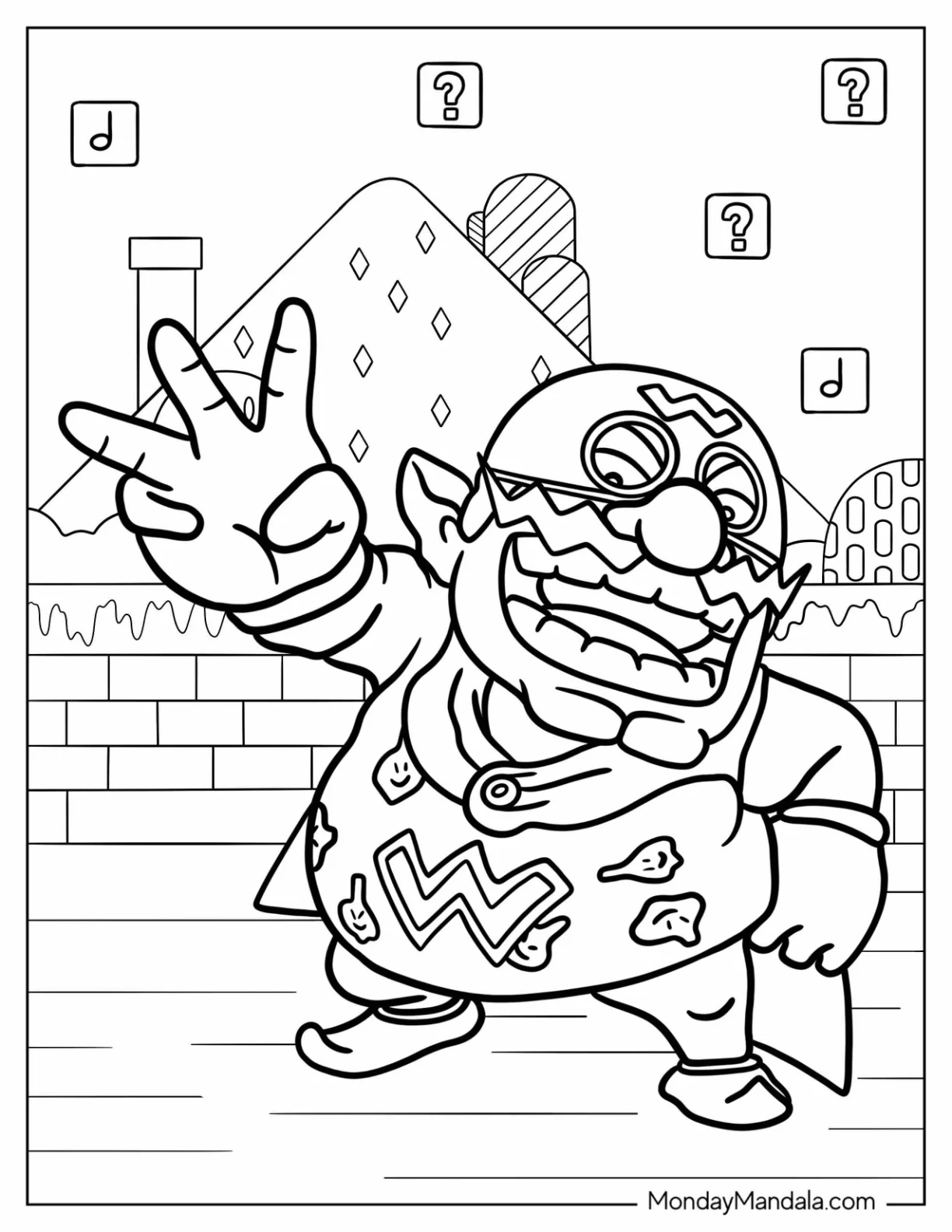 Detailed Wario Man Coloring Page coloring page