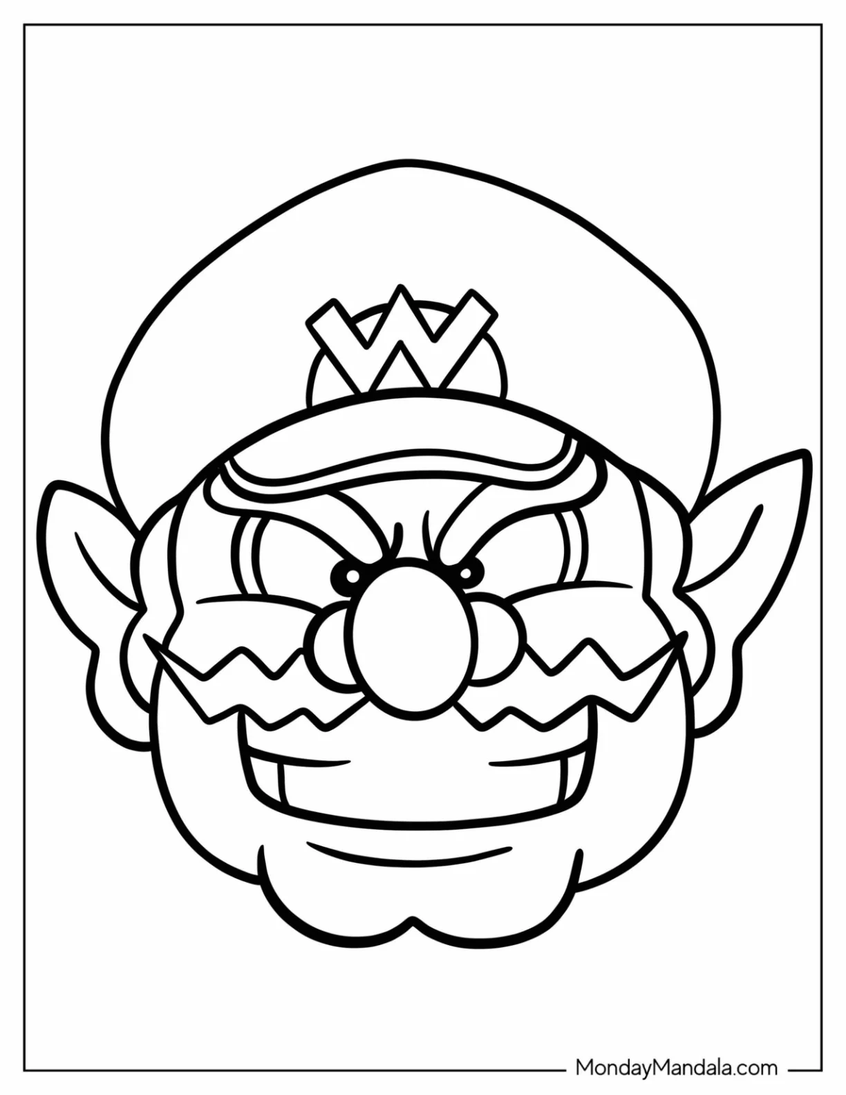 Easy Wario With Evil Smile Coloring Page For Kids coloring page