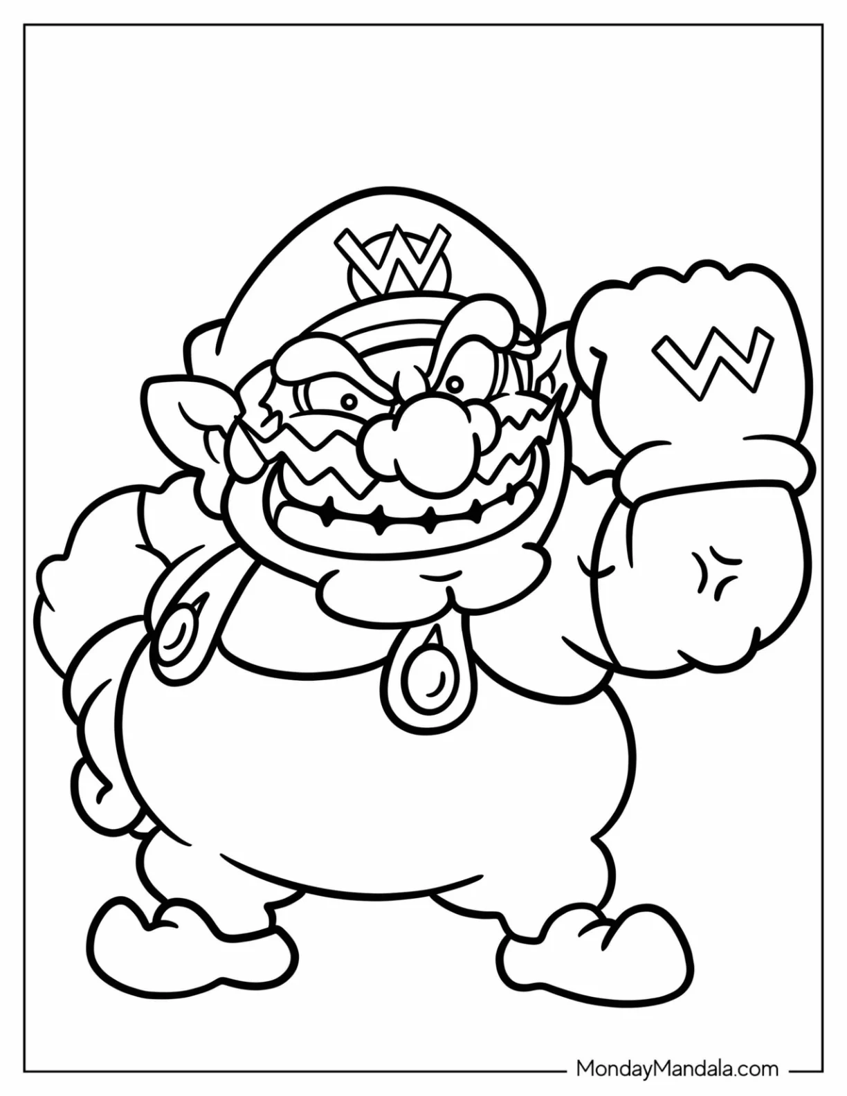 Evil Wario Showing His Fist Coloring Sheet coloring page