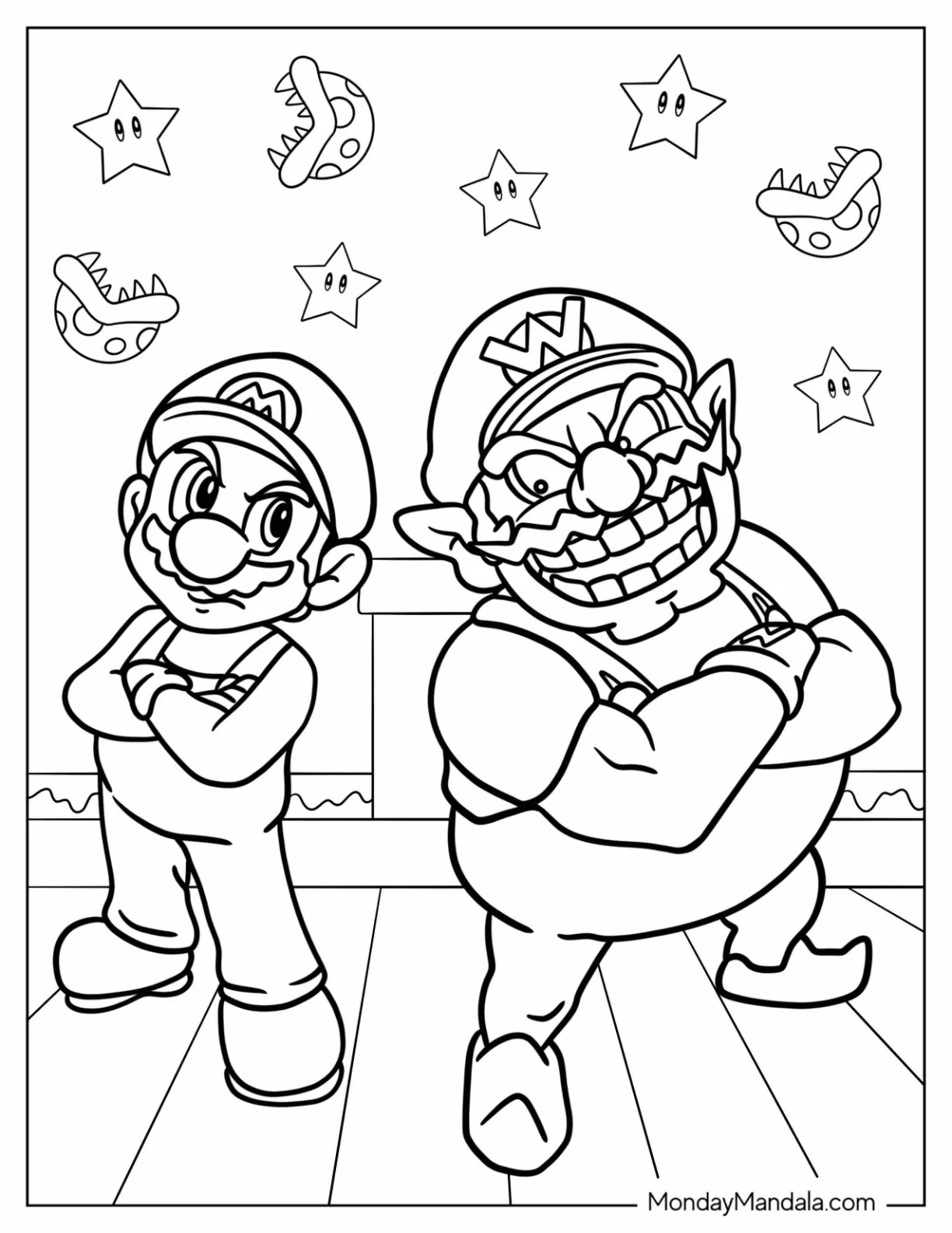 Mario Back To Back With Wario Coloring Sheet coloring page