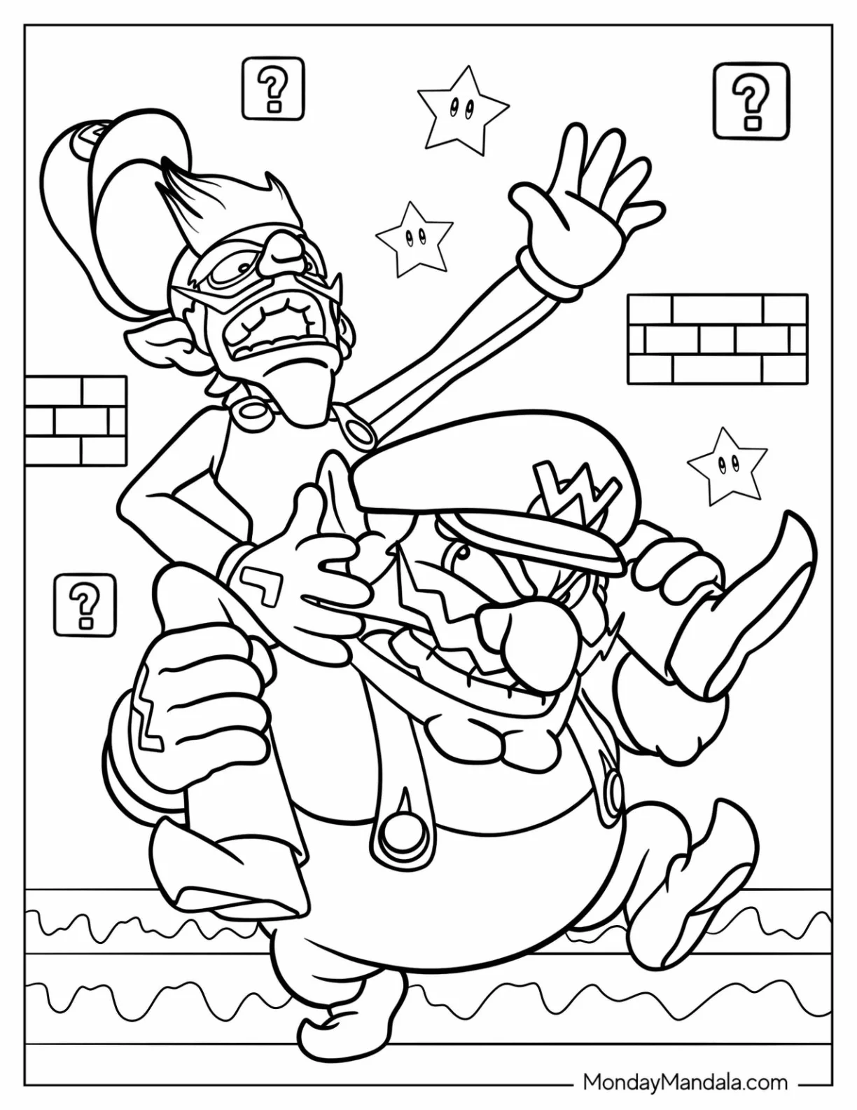 Waluigi Riding On Wario s Shoulder coloring page