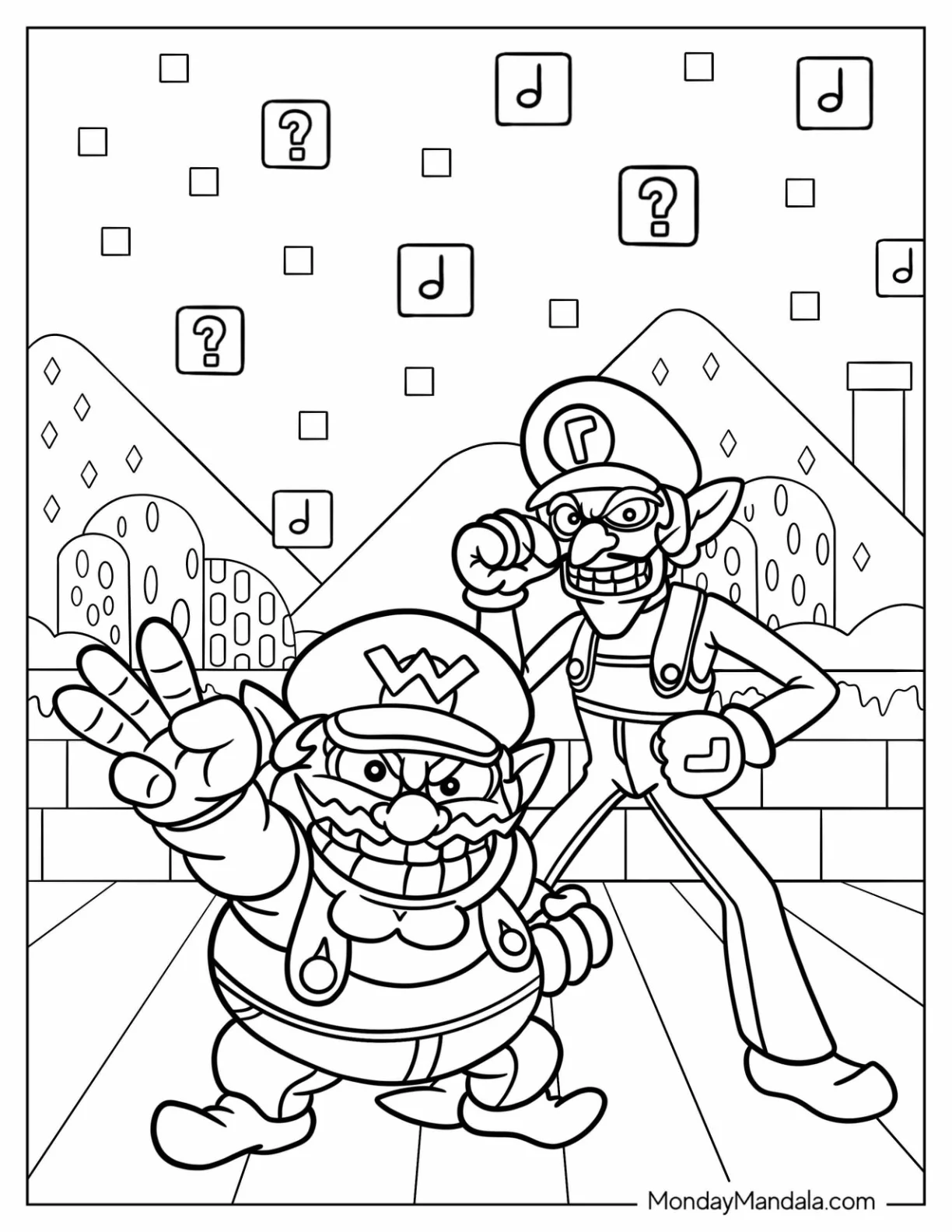 Wario And Waluigi In Warioland coloring page