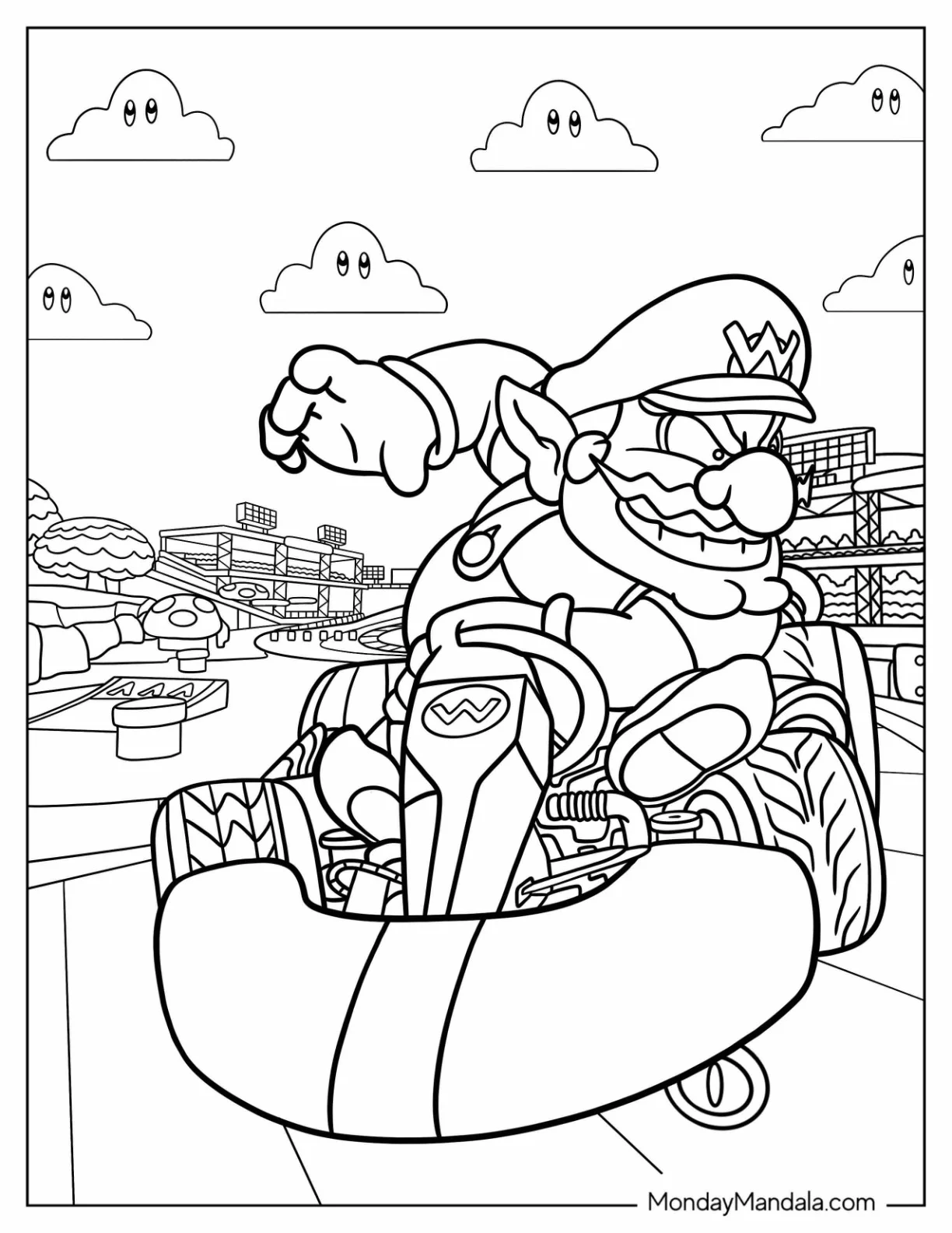 Wario Driving Kart coloring page