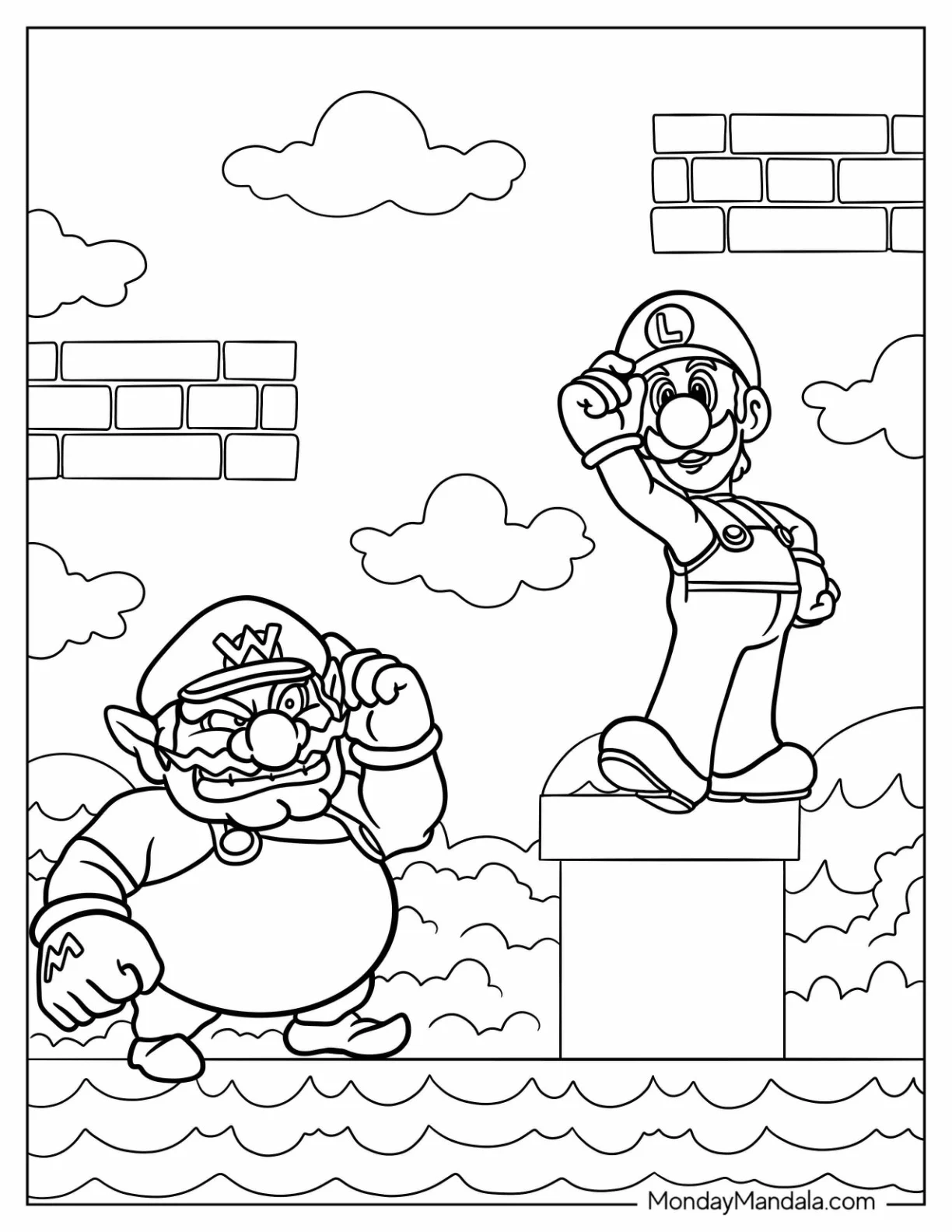 Wario Standing Next To Luigi Coloring Page coloring page