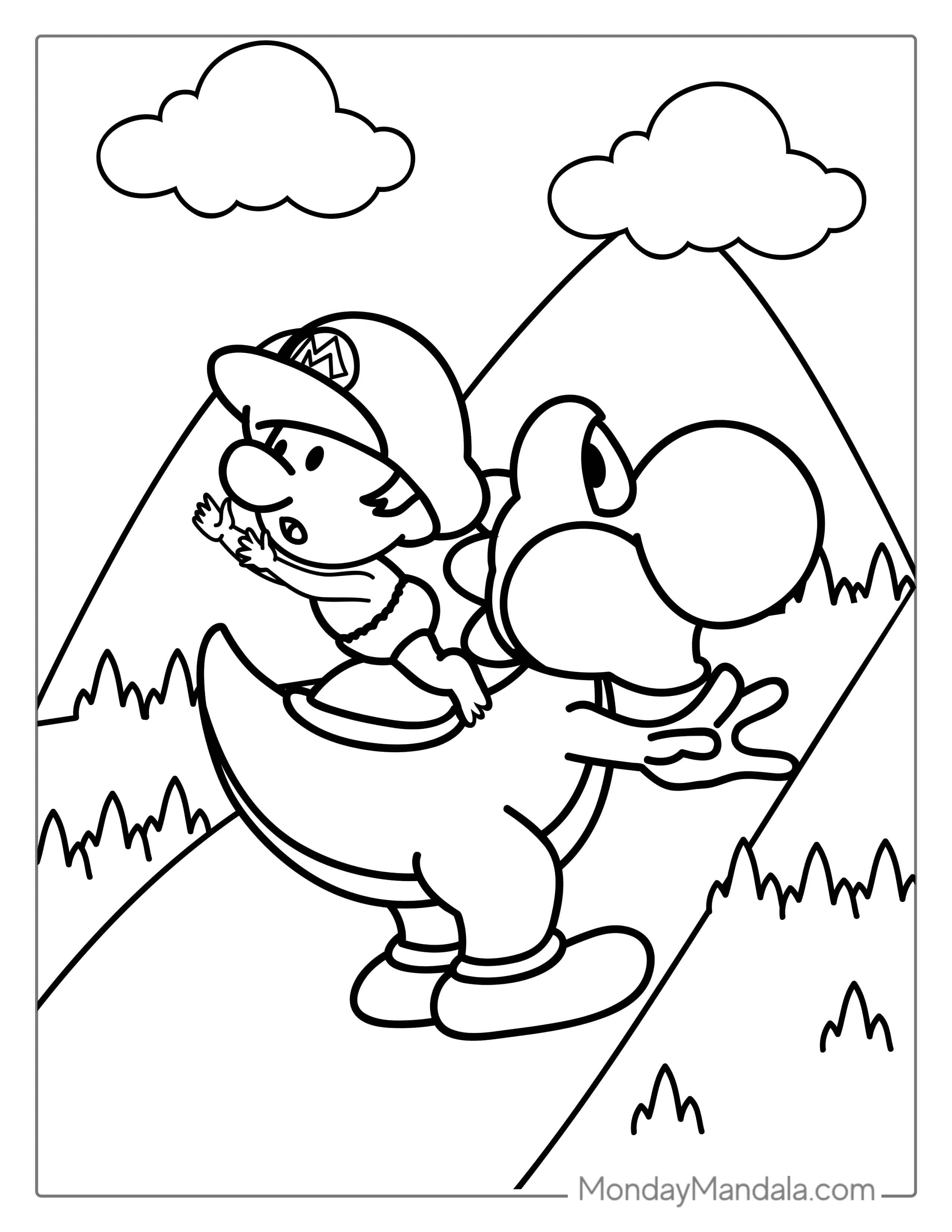 Baby Mario Riding Yoshi Coloring coloring page