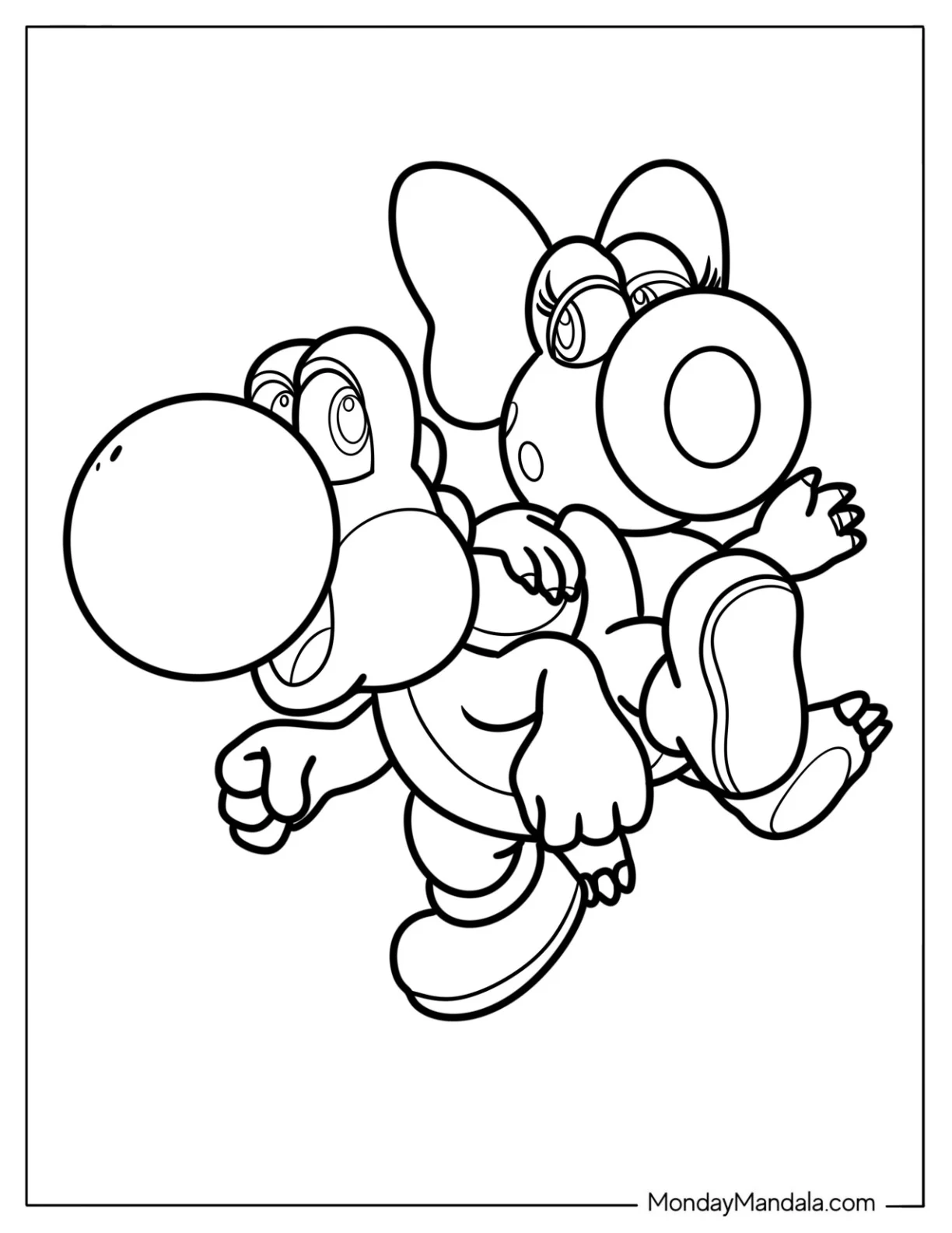 Birdo Sitting On Yoshi s Back Coloring Page For Preschoolers coloring page