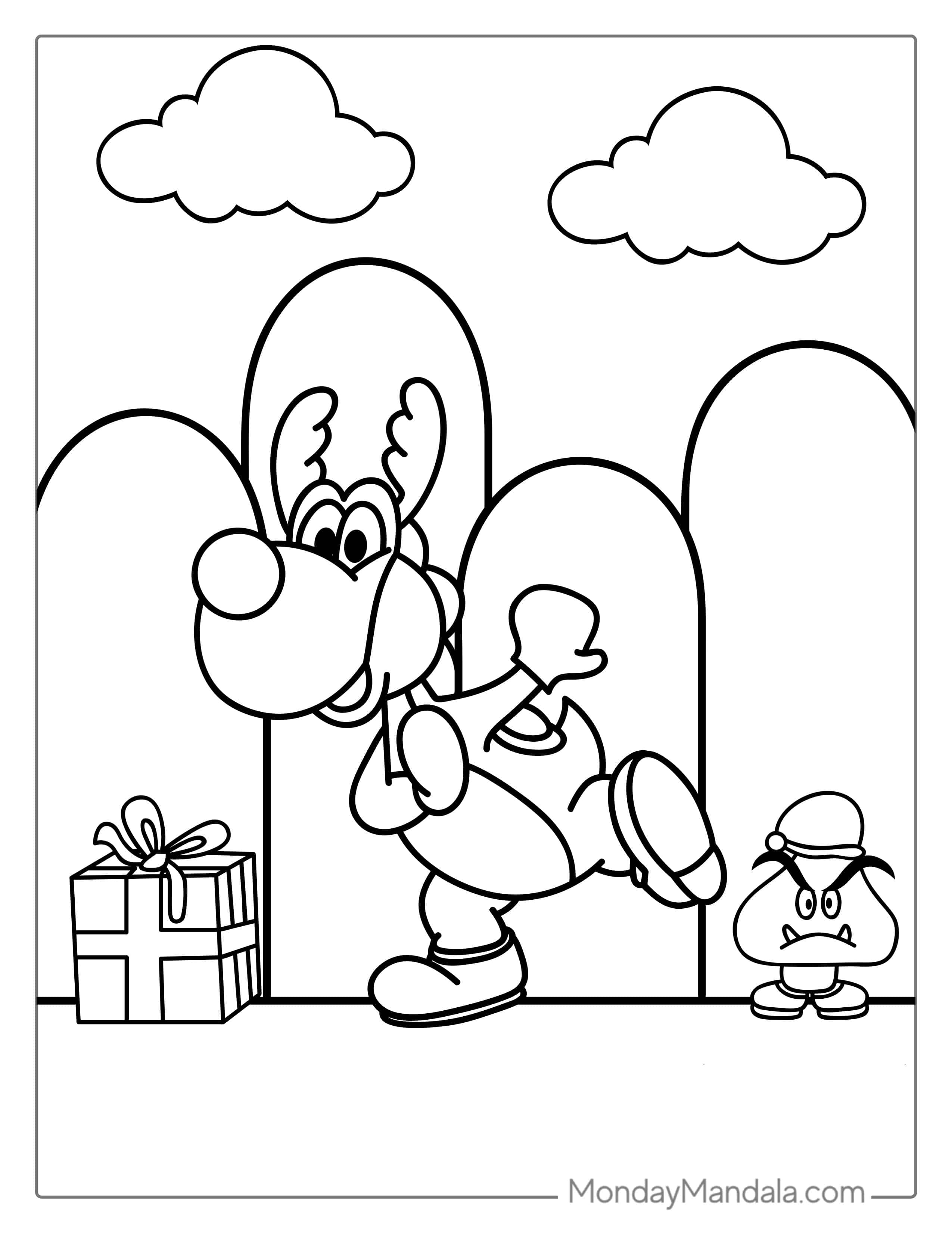 Christmas Themed Yoshi Dragon Coloring coloring page