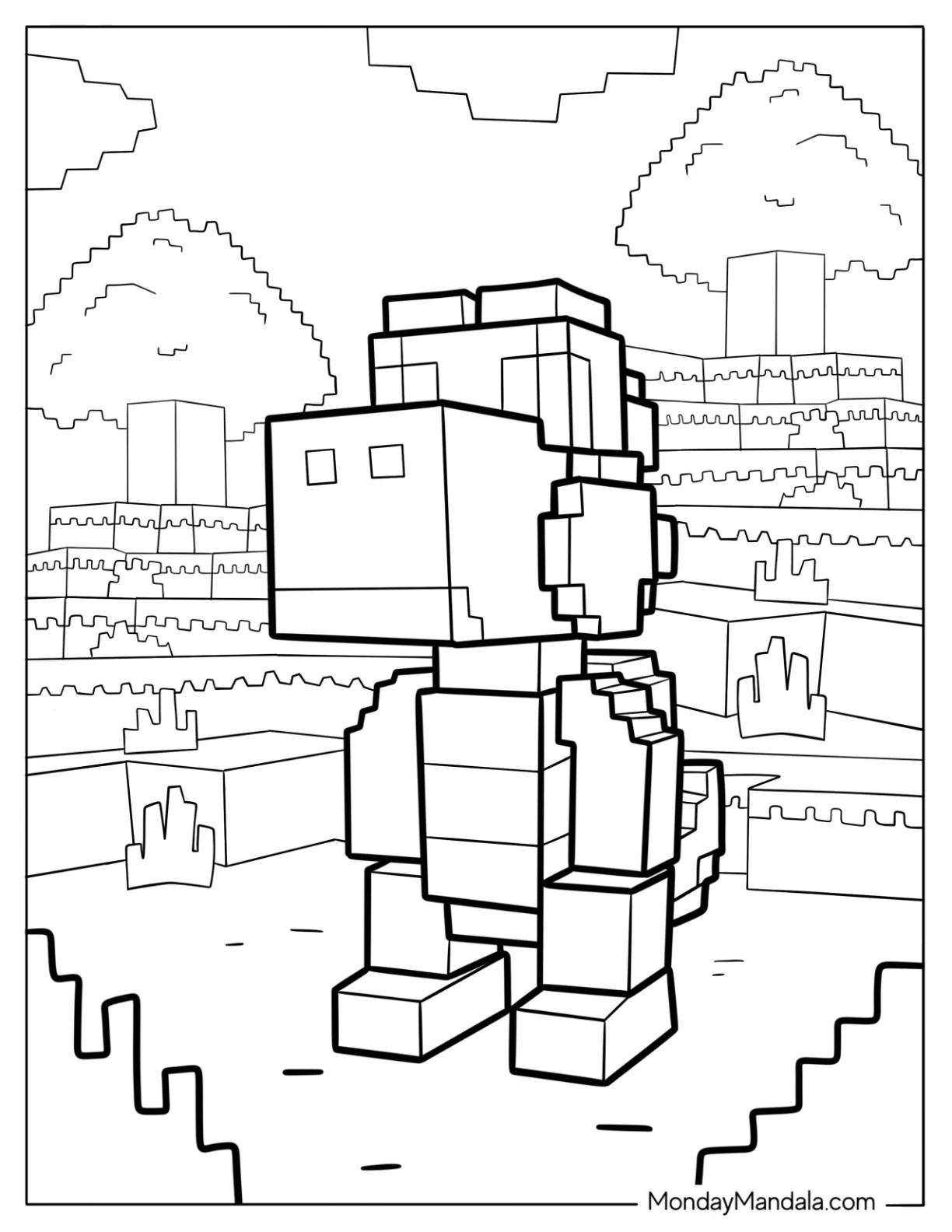 Detailed Minecraft Yoshi Coloring Page For Kids coloring page — printable line art