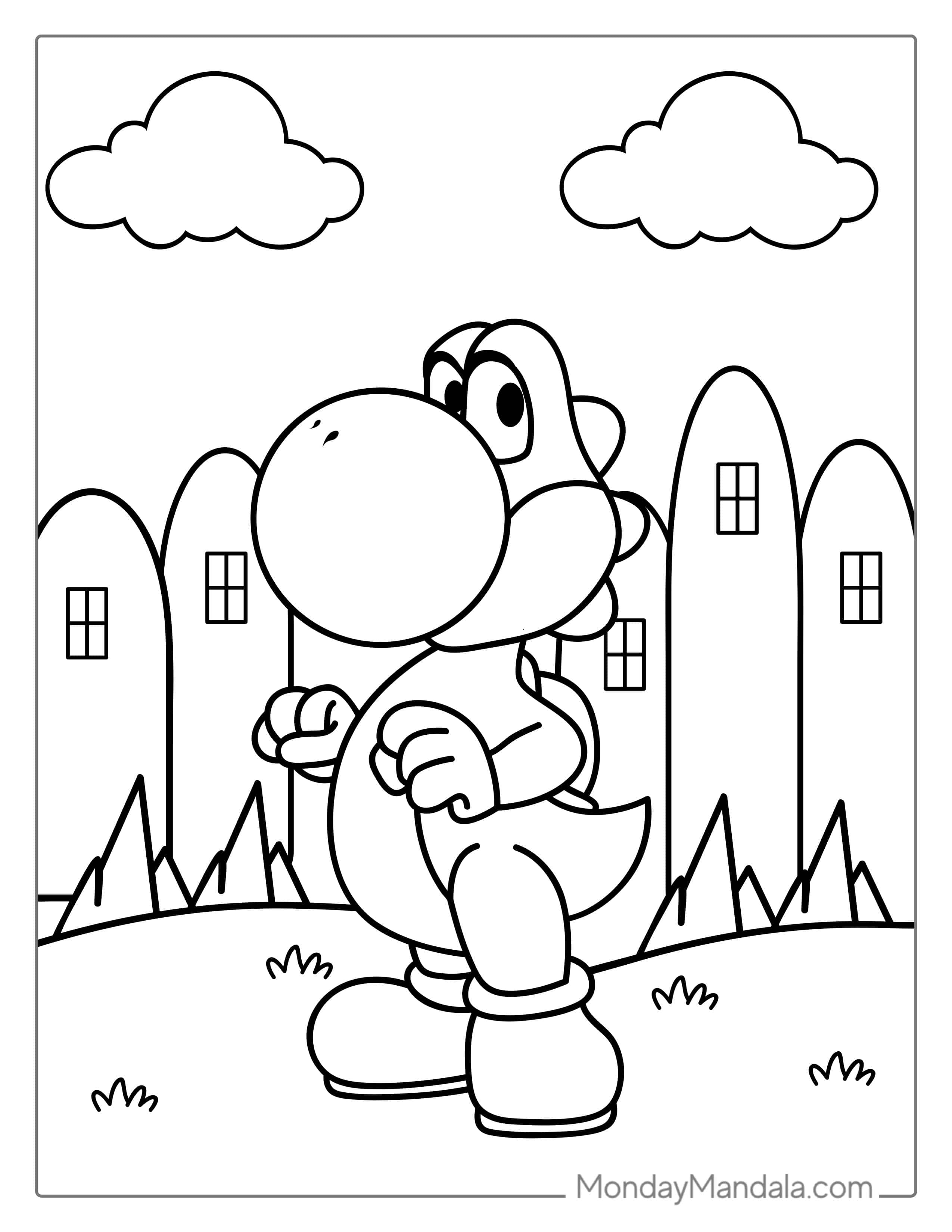 Happy Yoshi In Mario Land Coloring Page coloring page