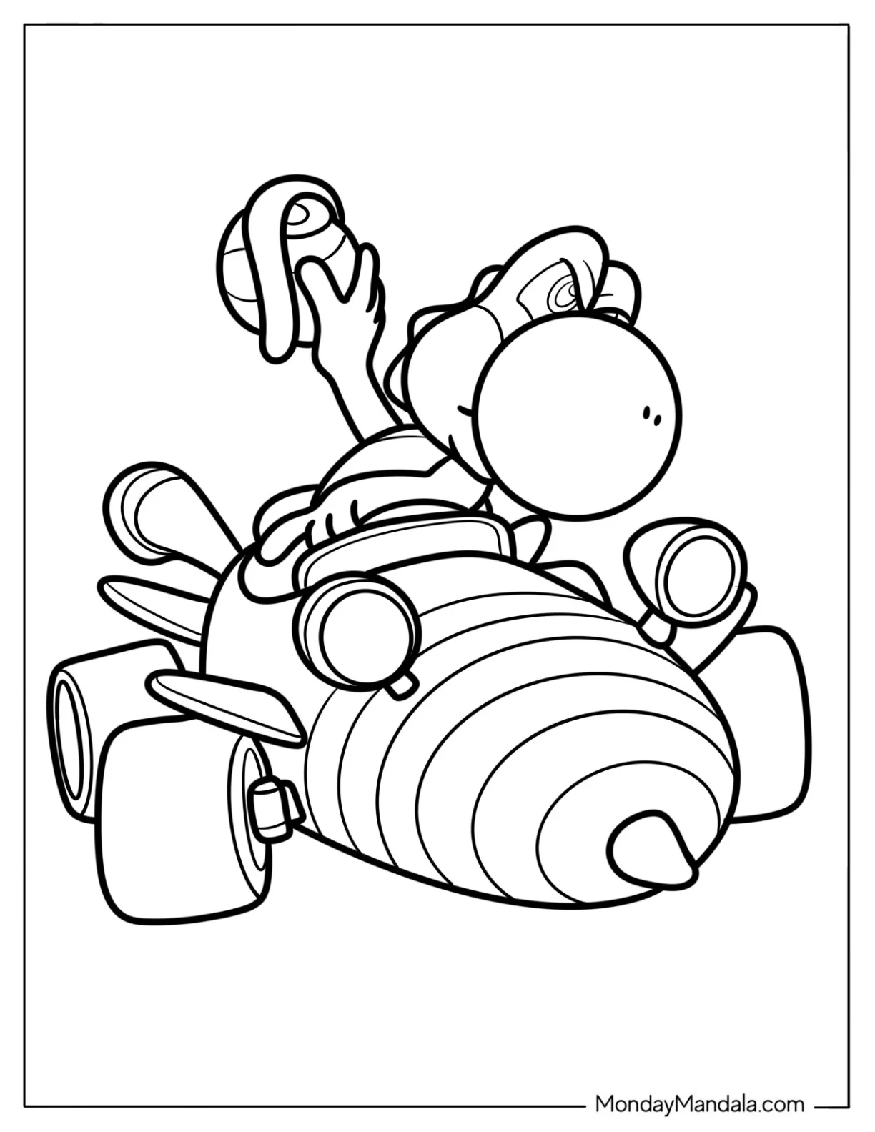 Mario Kart Yoshi Throwing Turtle Shells Coloring Page coloring page
