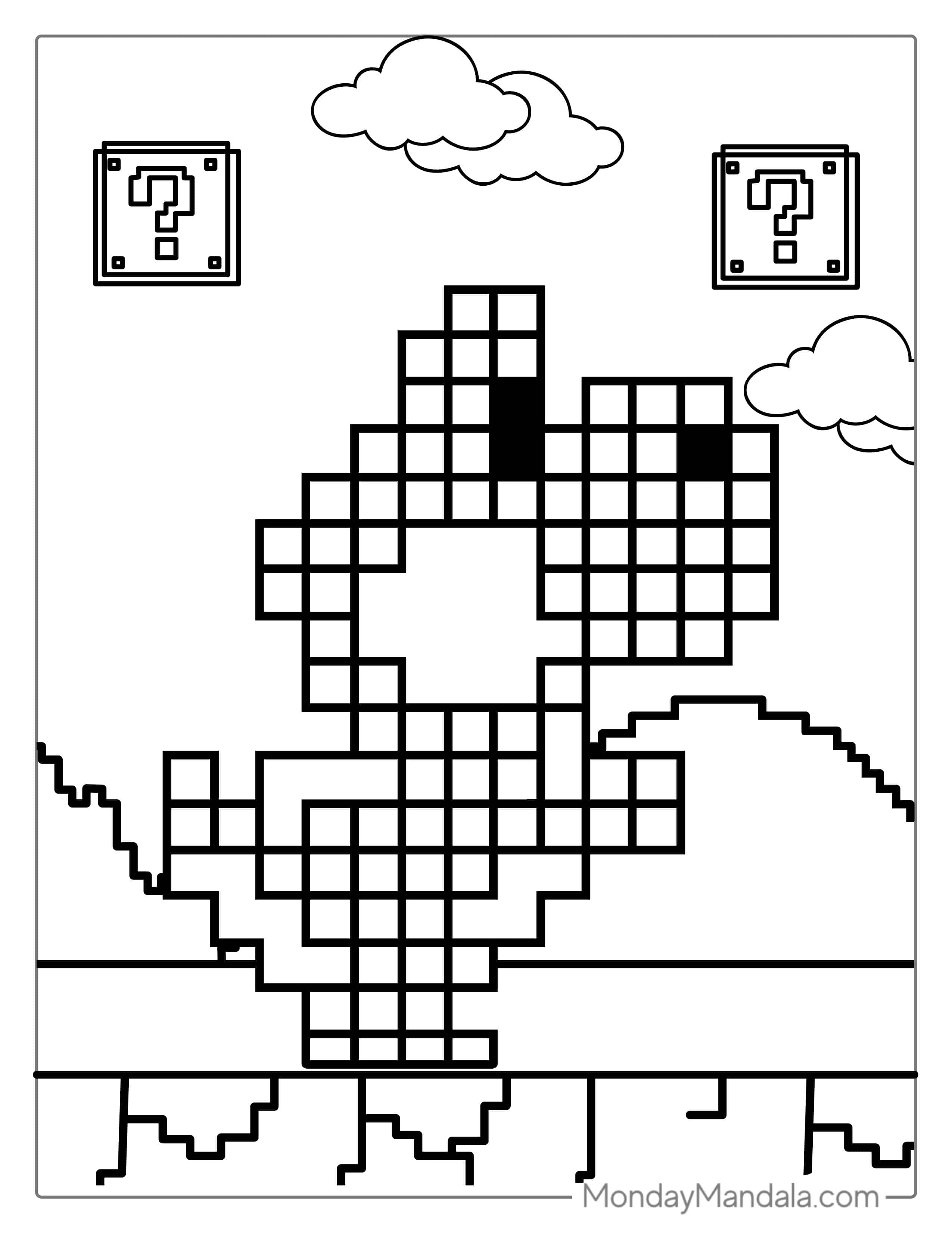 Pixel Retro Yoshi To Color For Adults coloring page