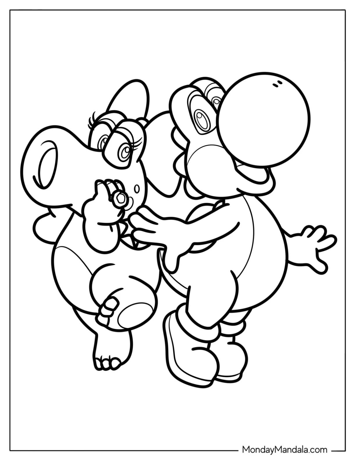 Pretty Birdo And Yoshi Coloring Sheet For Preschoolers coloring page