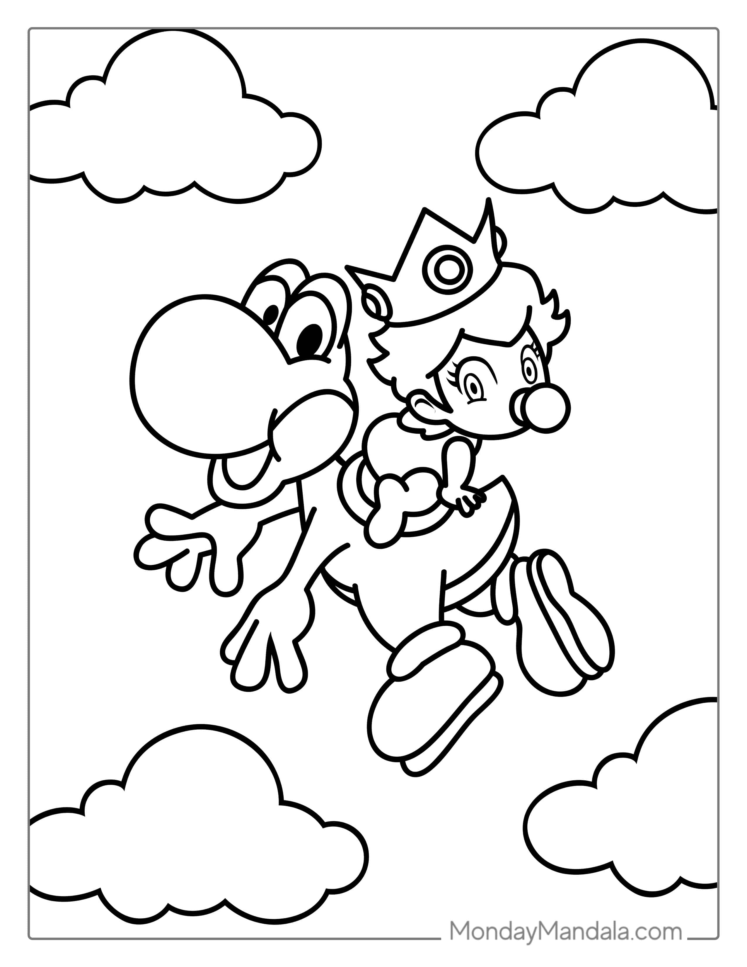 Yoshi With Baby Princess Peach Coloring For Kids coloring page