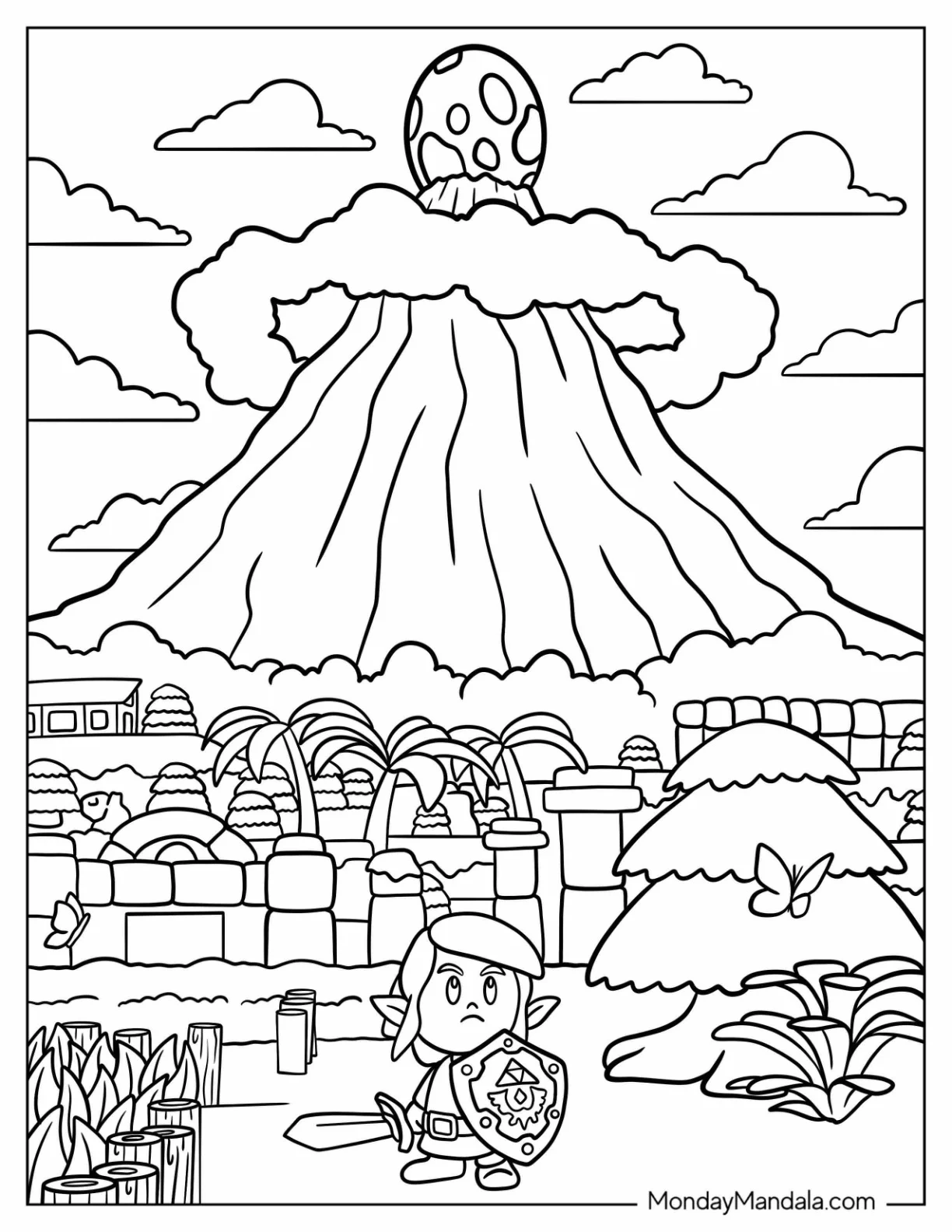 Chibi Link At The Bottom Of Mount Tamaranch Coloring Page coloring page — printable line art