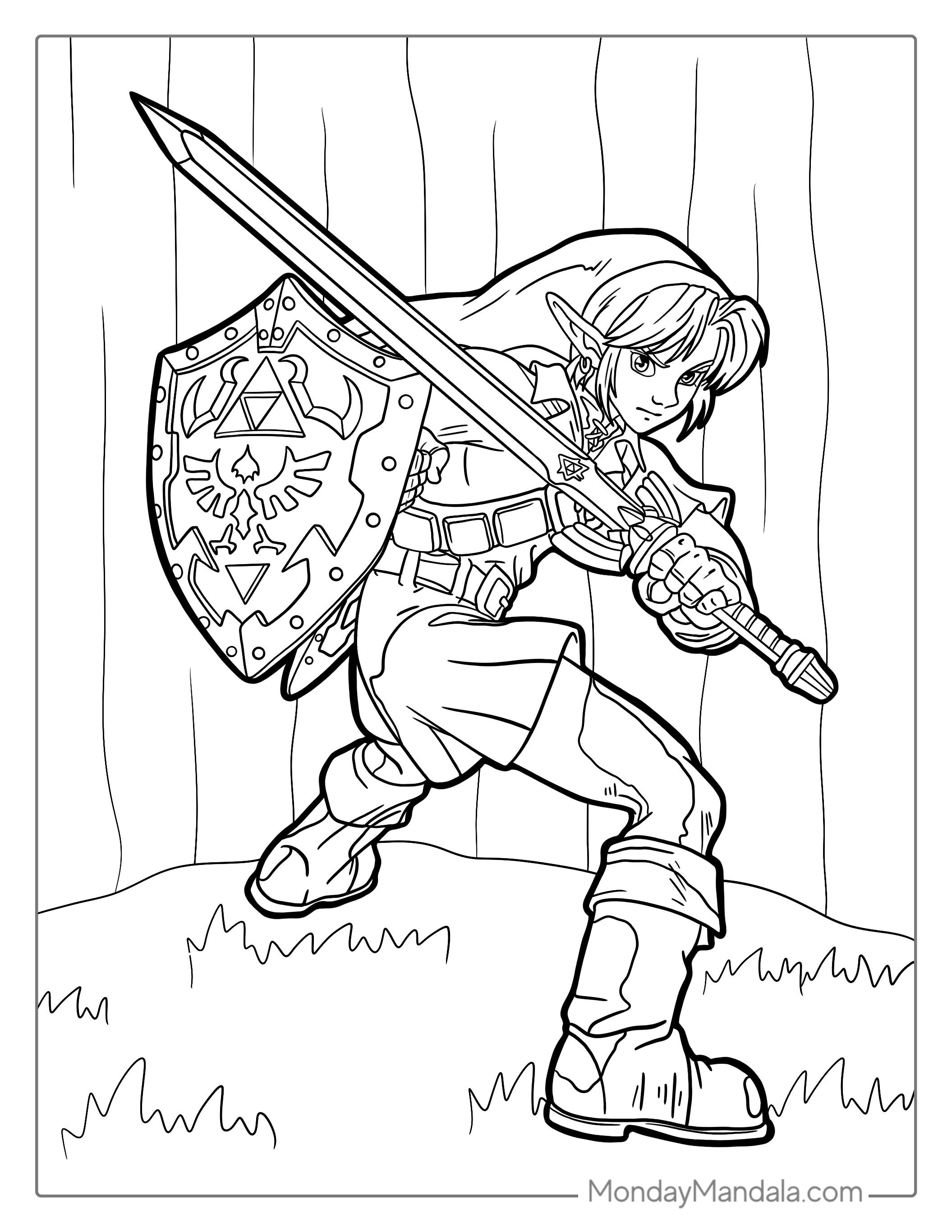 Coloring Page Of Link Holding Sword And Shield coloring page