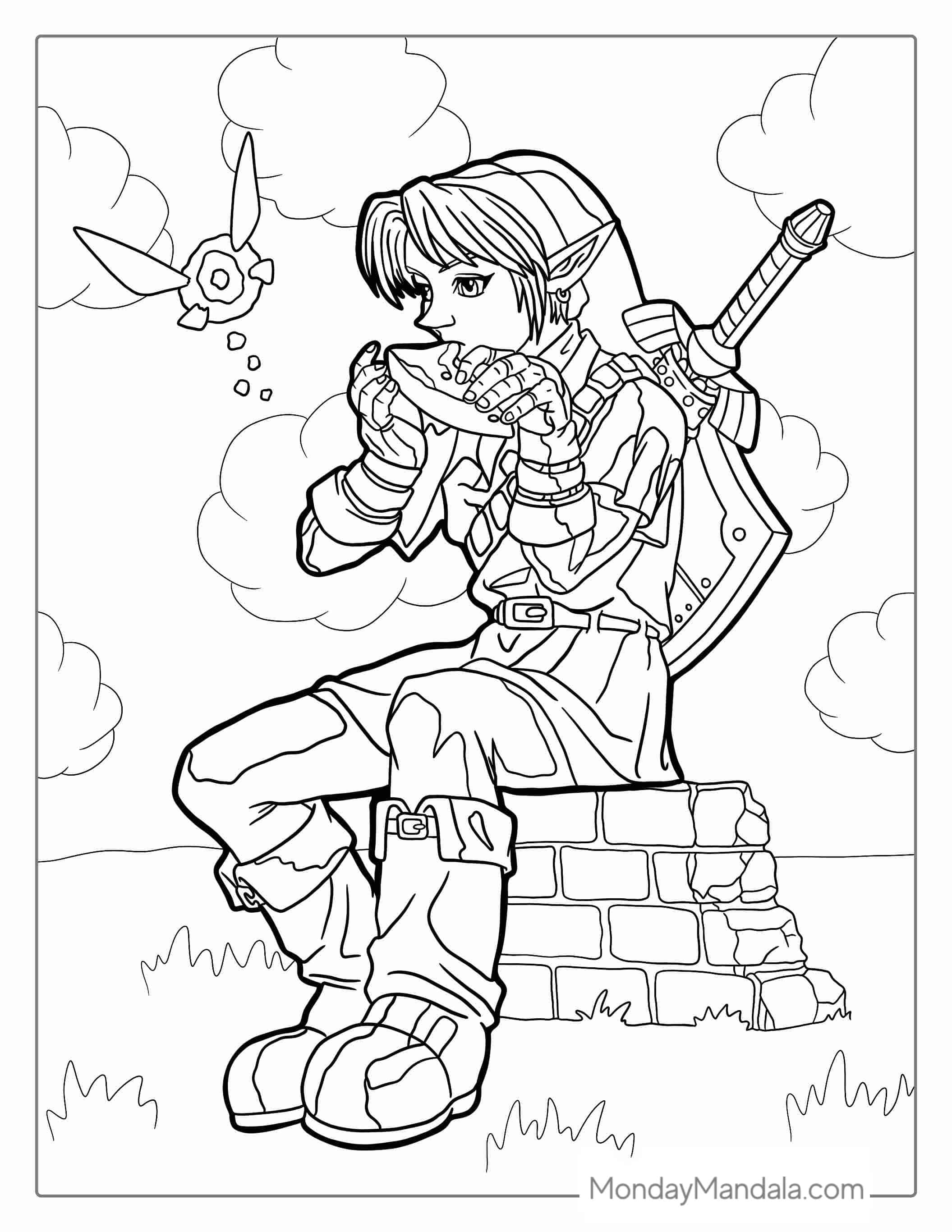 Coloring Page Of Link Playing Ocarina coloring page