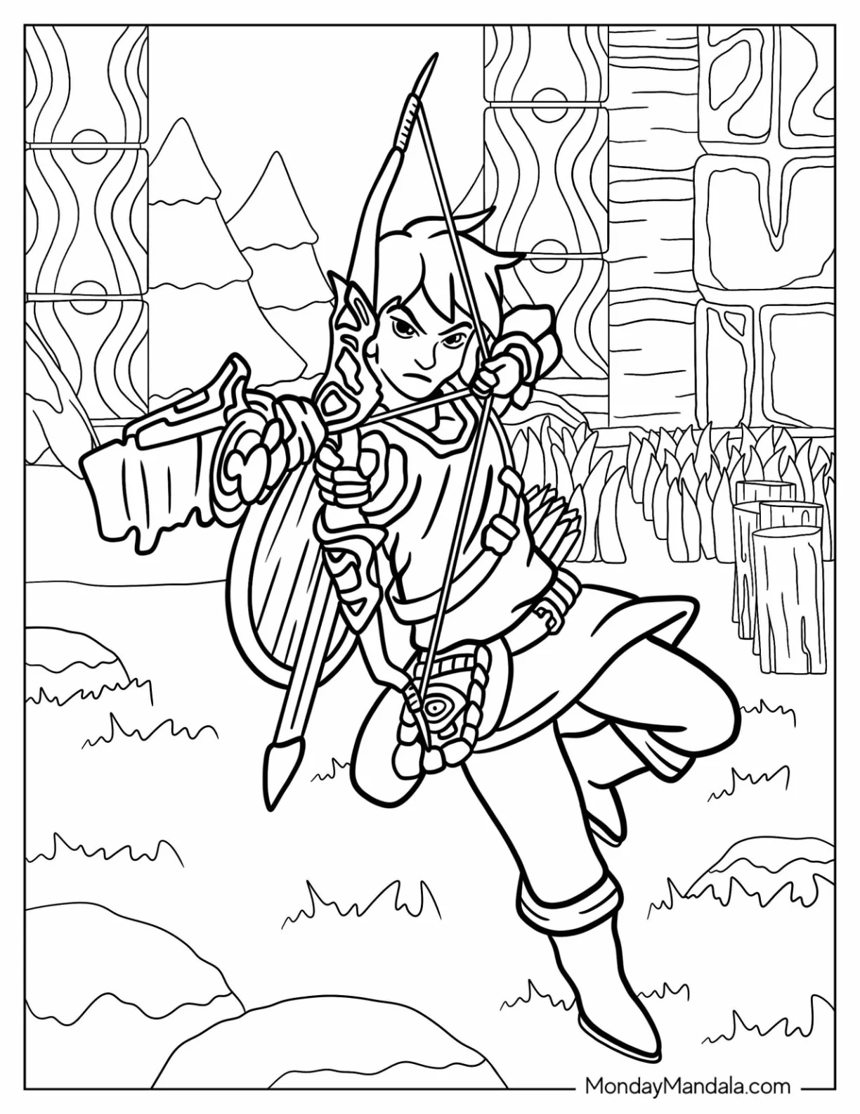 Detailed Link Shooting An Arrow Coloring Page coloring page — printable line art