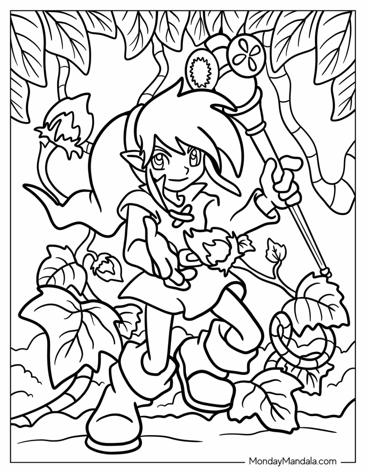 Link In A Magical Forest Coloring Page For Kids coloring page — printable line art