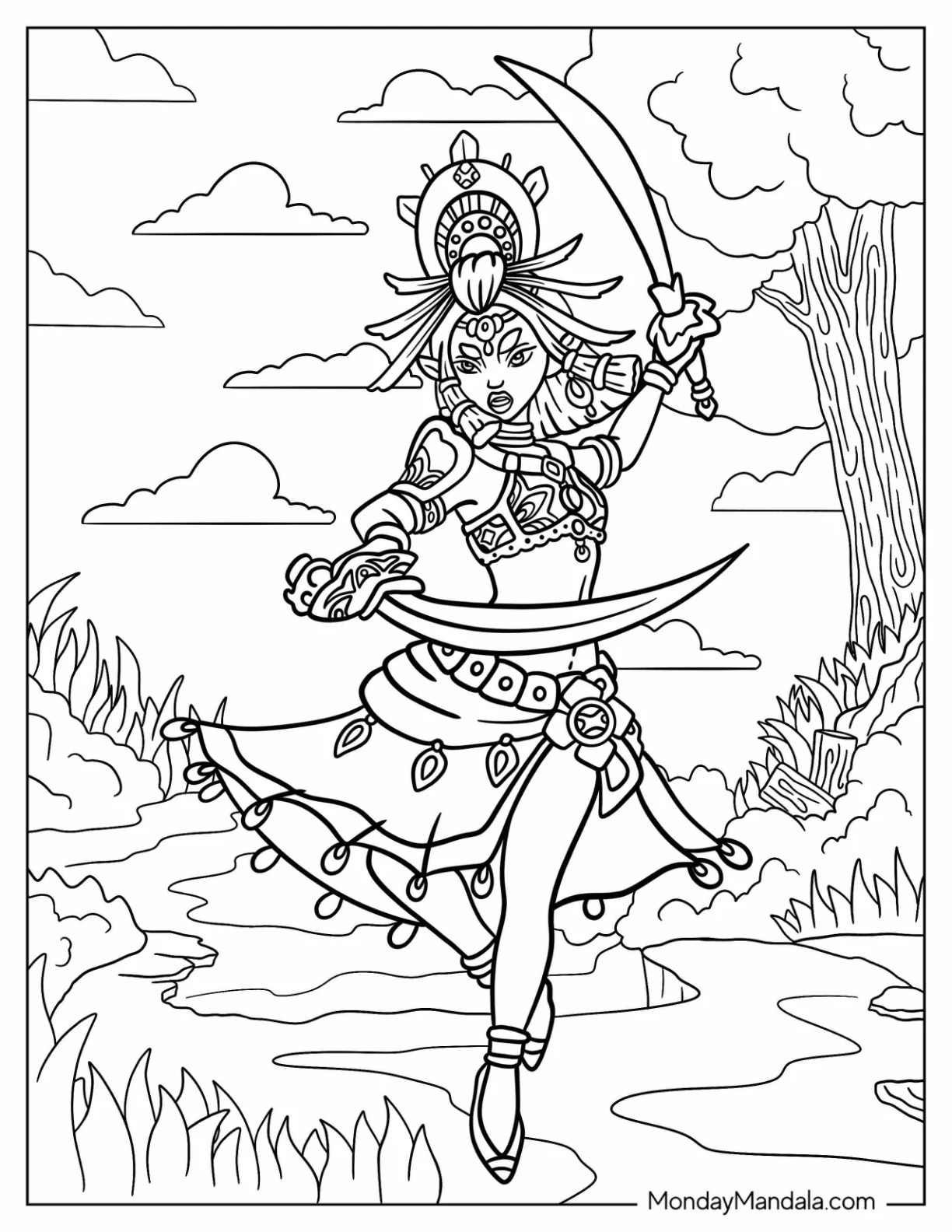 Mystical Gerudo In The Forest Coloring Page coloring page — printable line art