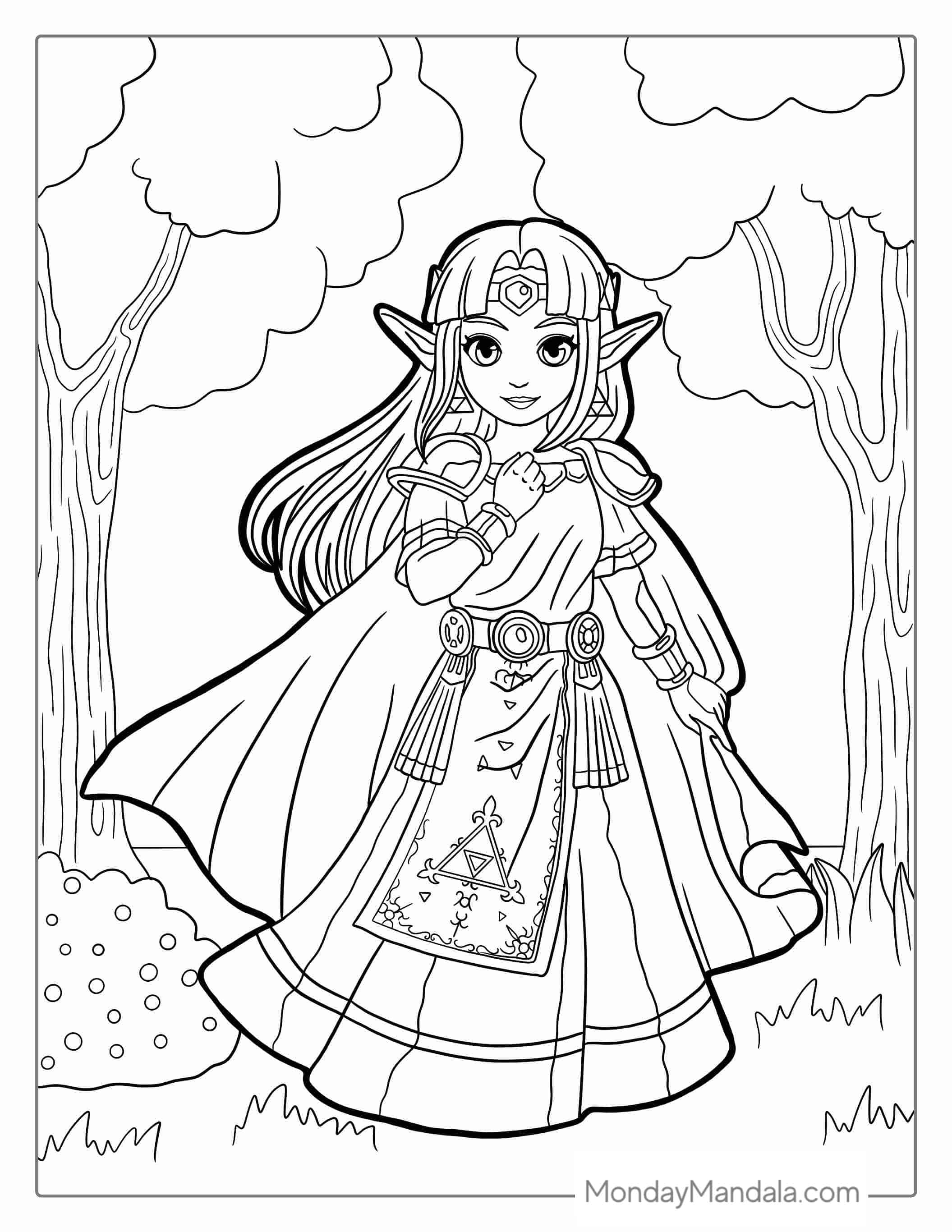 Princess Zelda Coloring Page For Kids coloring page — printable line art