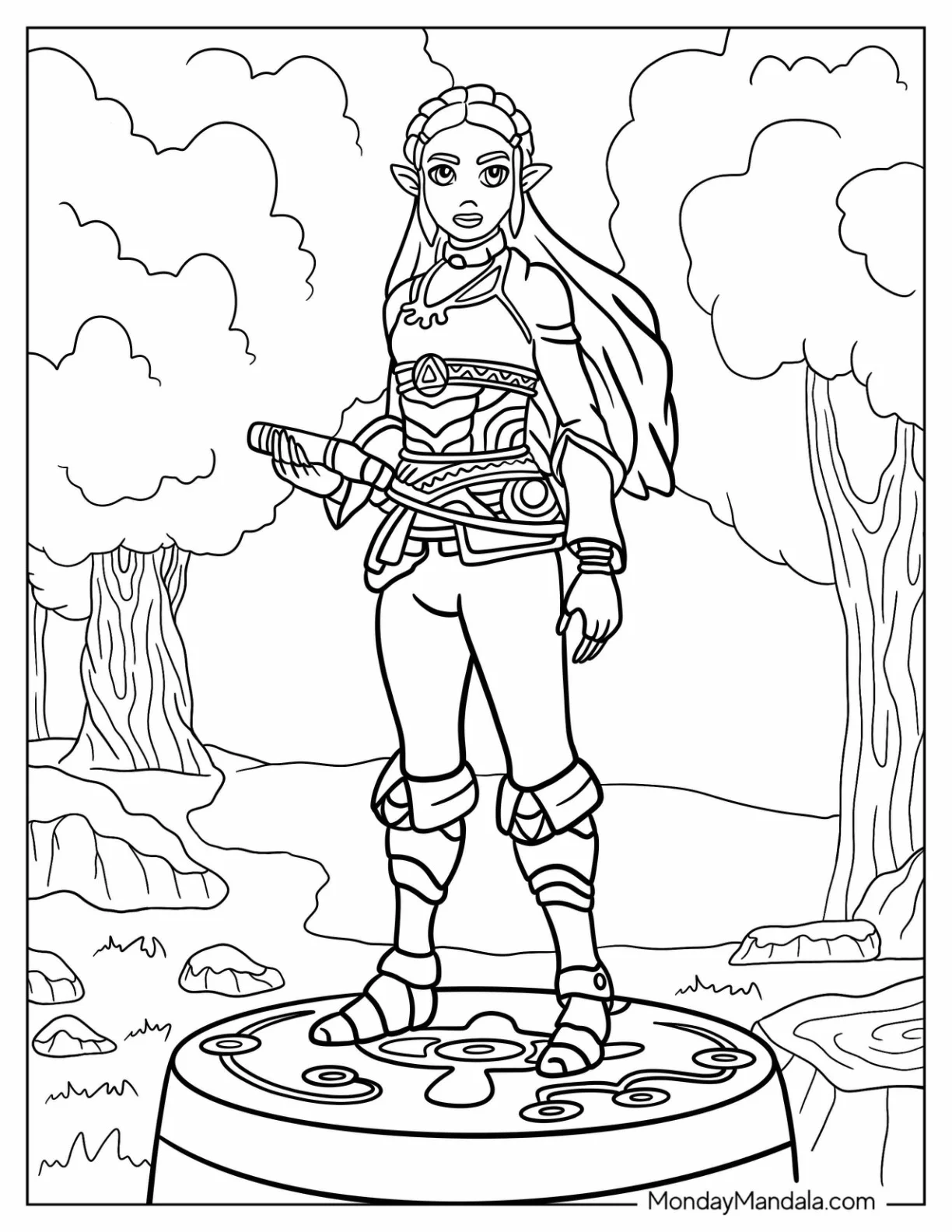 Traveler Princess Zelda In The Forest Coloring Sheet coloring page