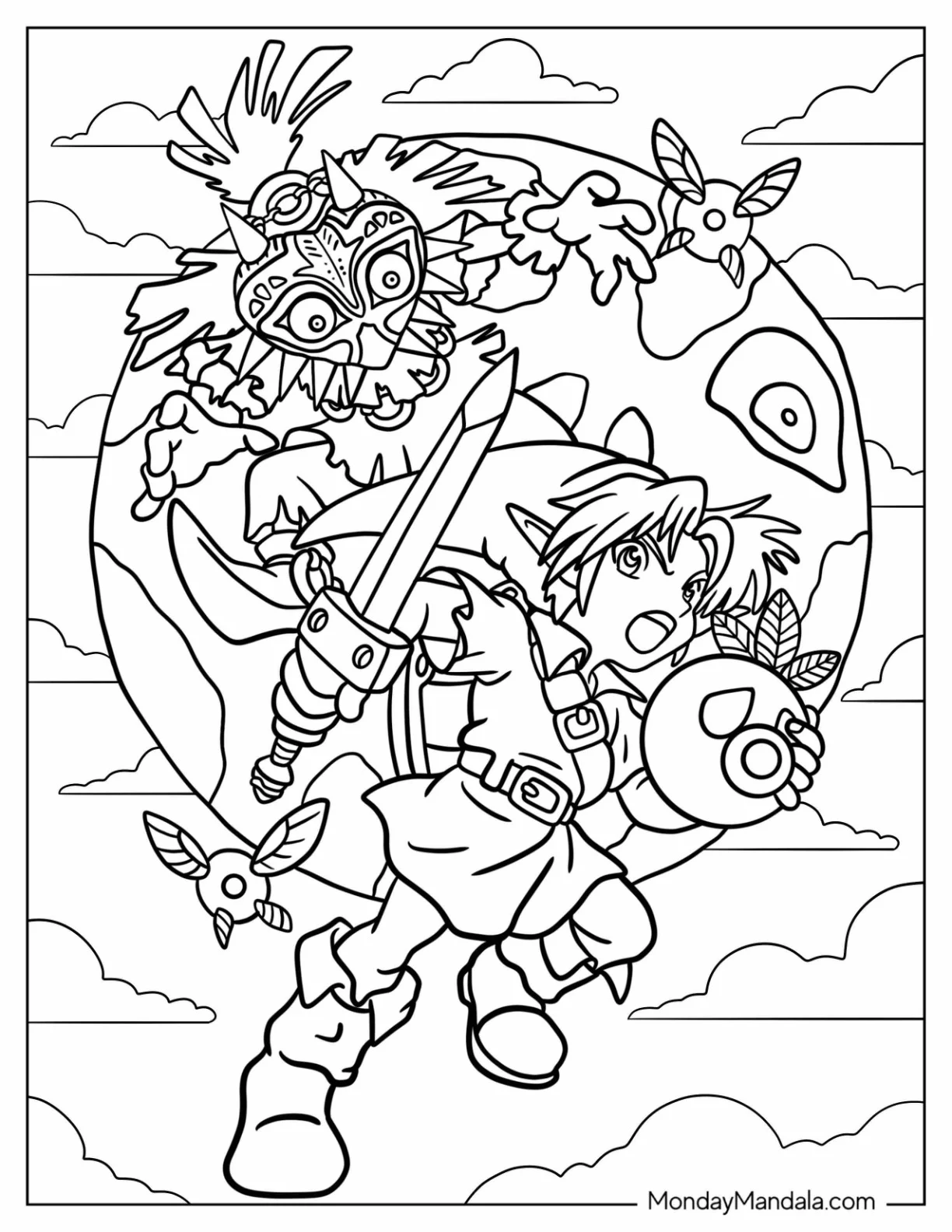 Zelda Being Attacked By The Enemy Coloring Page For Kids coloring page