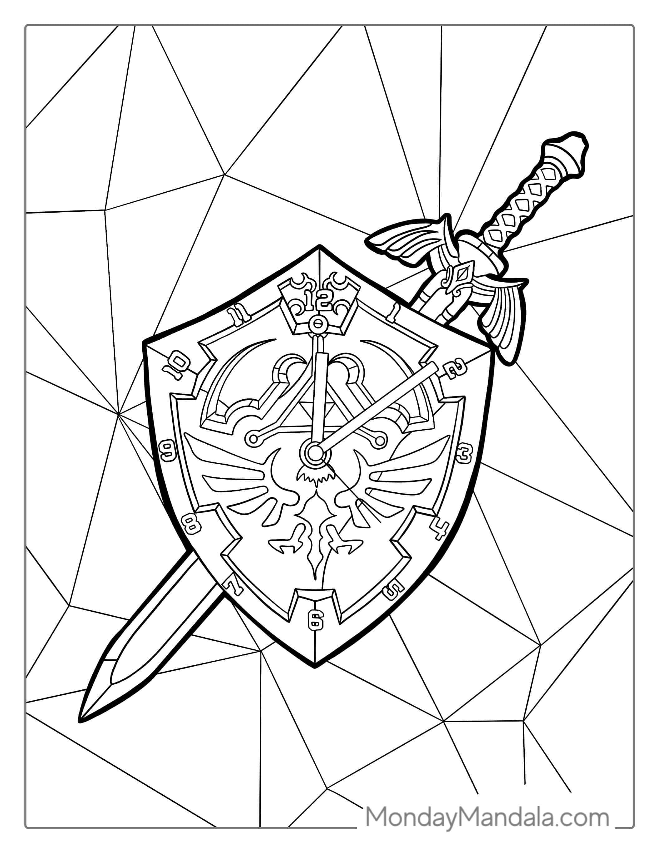 Zelda Shield And Sword Coloring Page coloring page