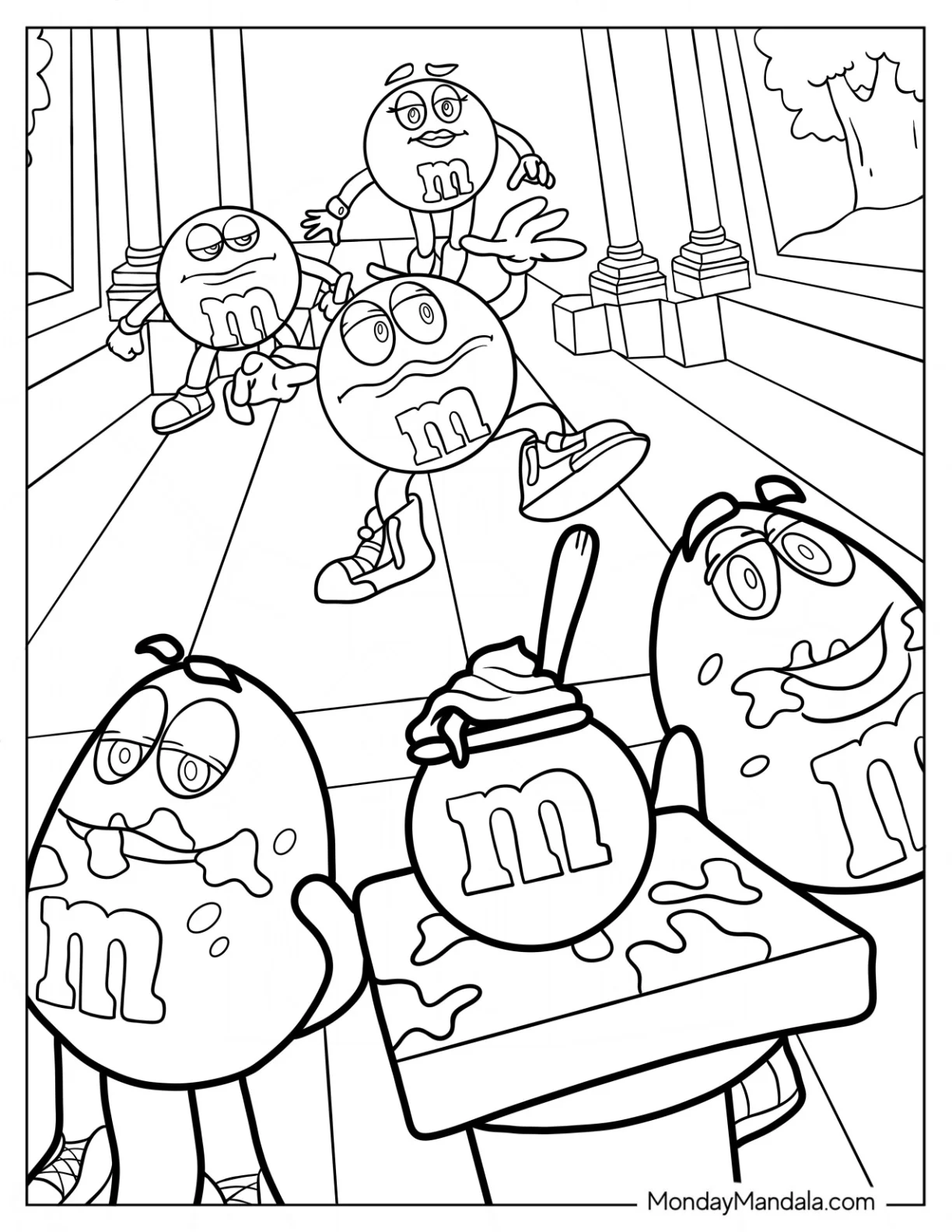 M&M's Coloring Page Eating Hazelnut Spread coloring page — printable line art