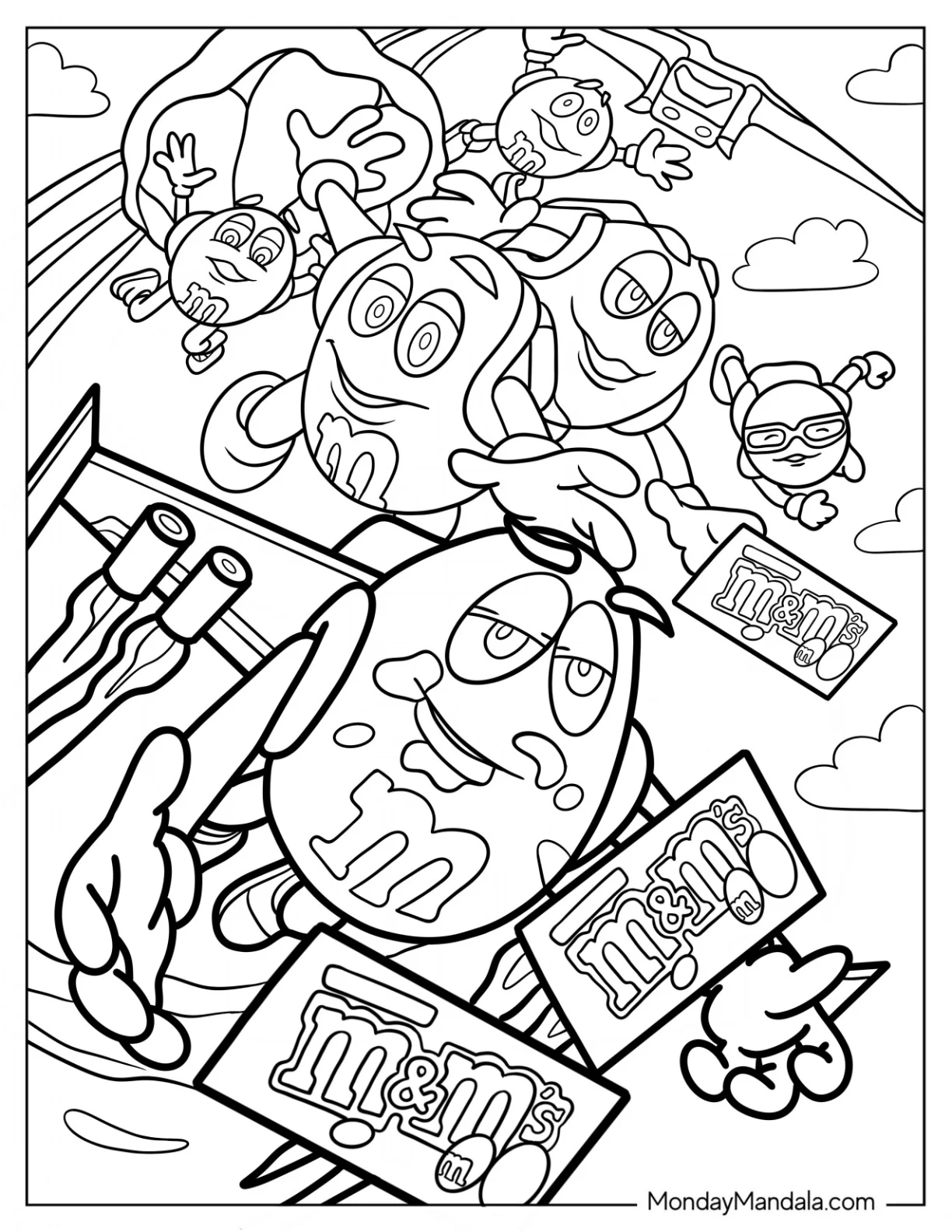 Marvel M&M's Coloring Page In Parachutes coloring page
